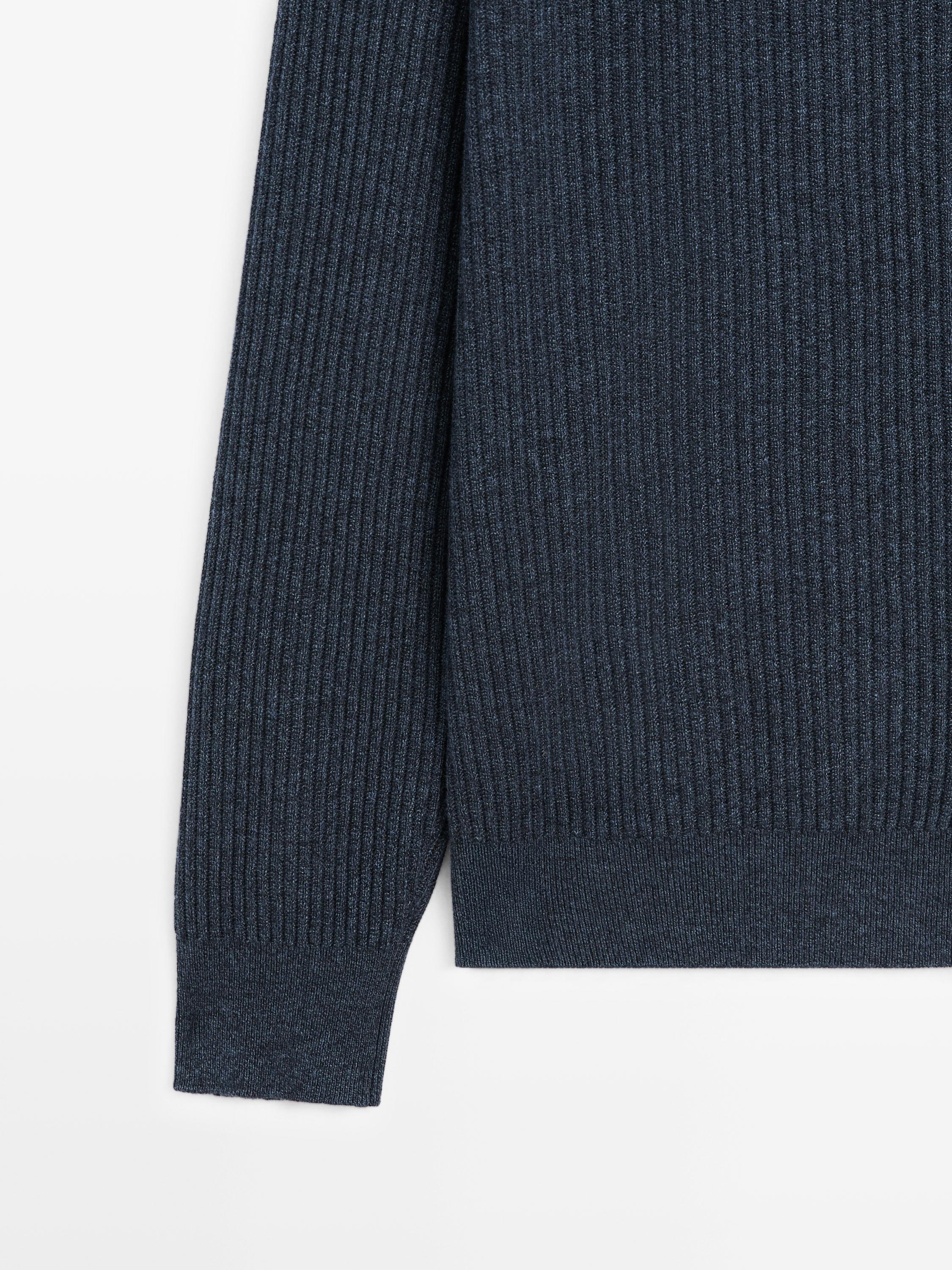 Ribbed button-up knit cardigan — INDIGO