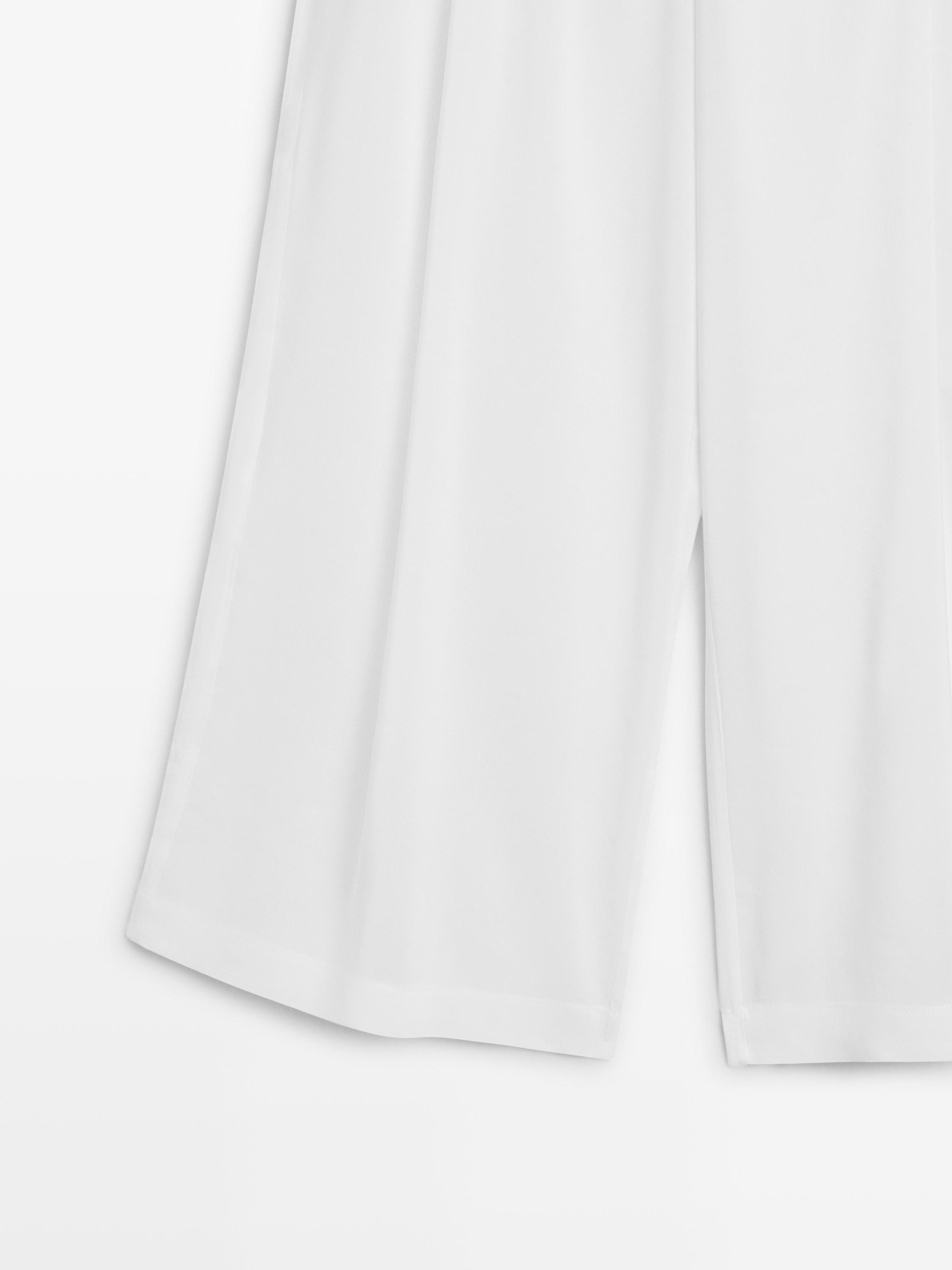 Flowing linen blend trousers — Off white