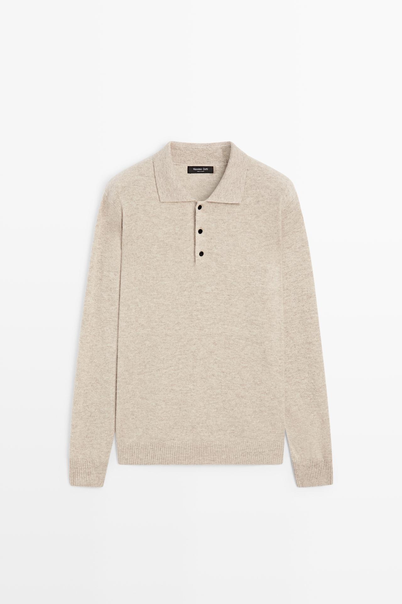 Wool blend polo sweater — SAND BROWN