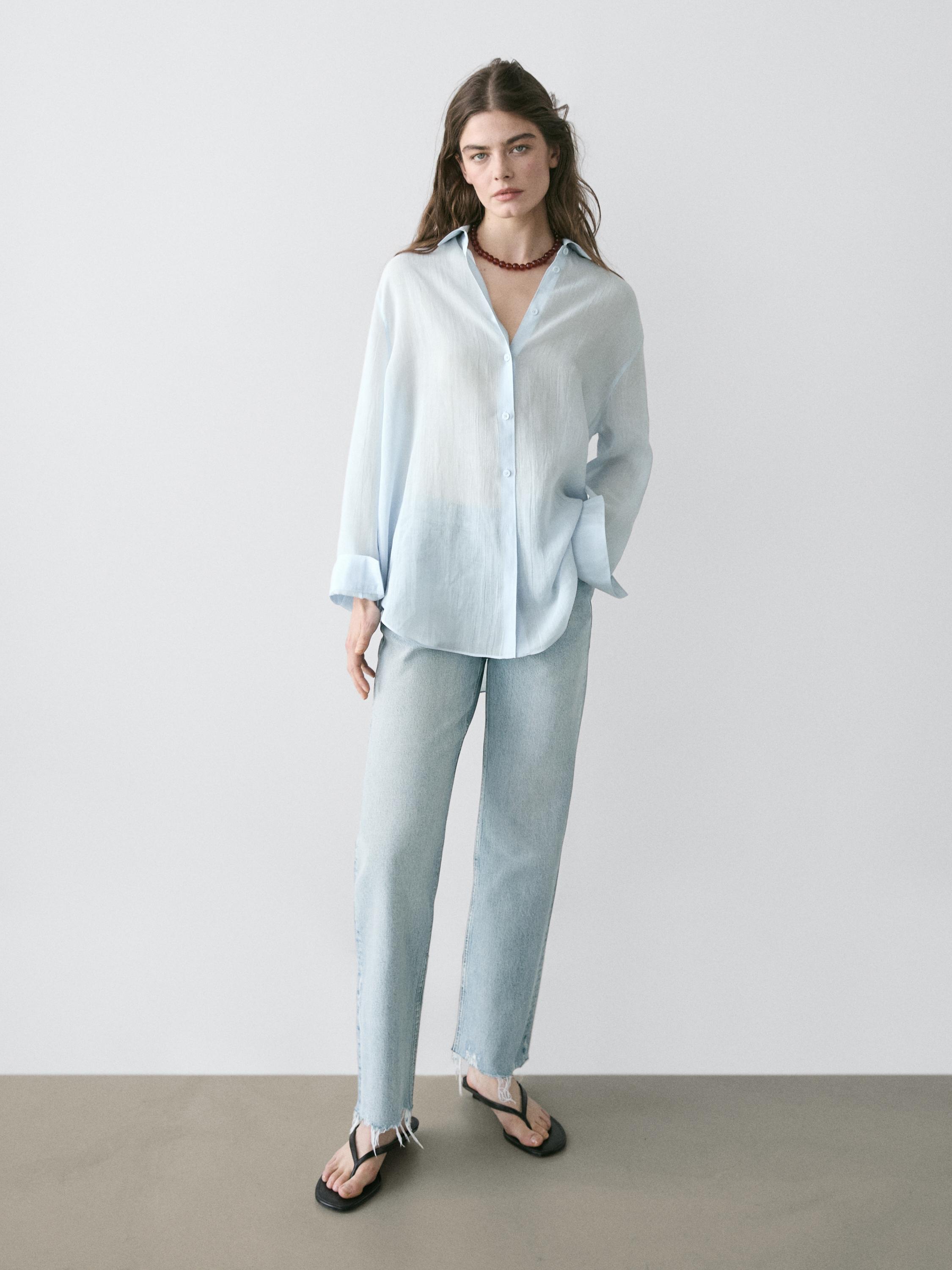 Flowing shirt with shirt collar — SKY BLUE