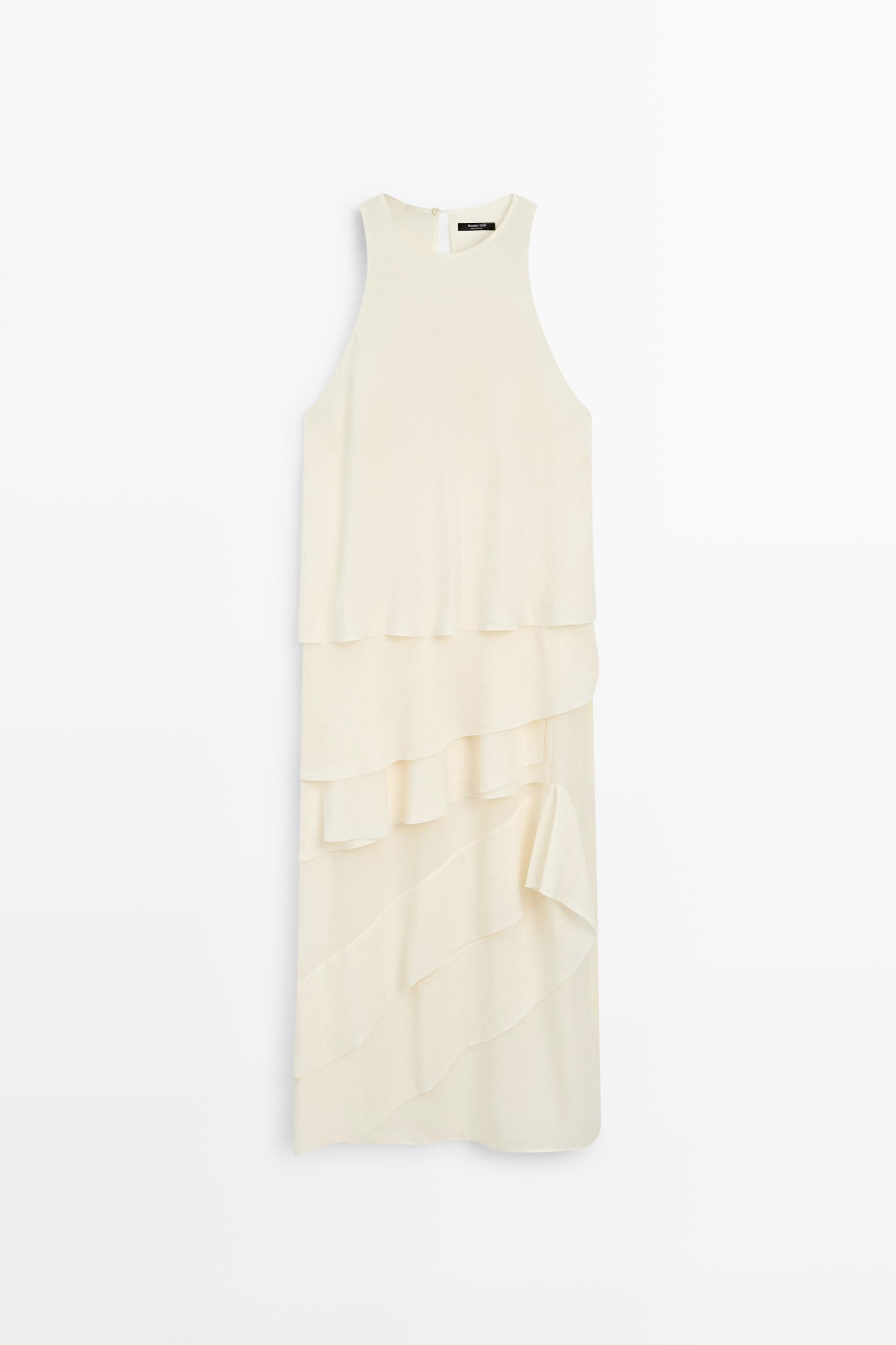 Flowing midi dress with ruffles — CREAM