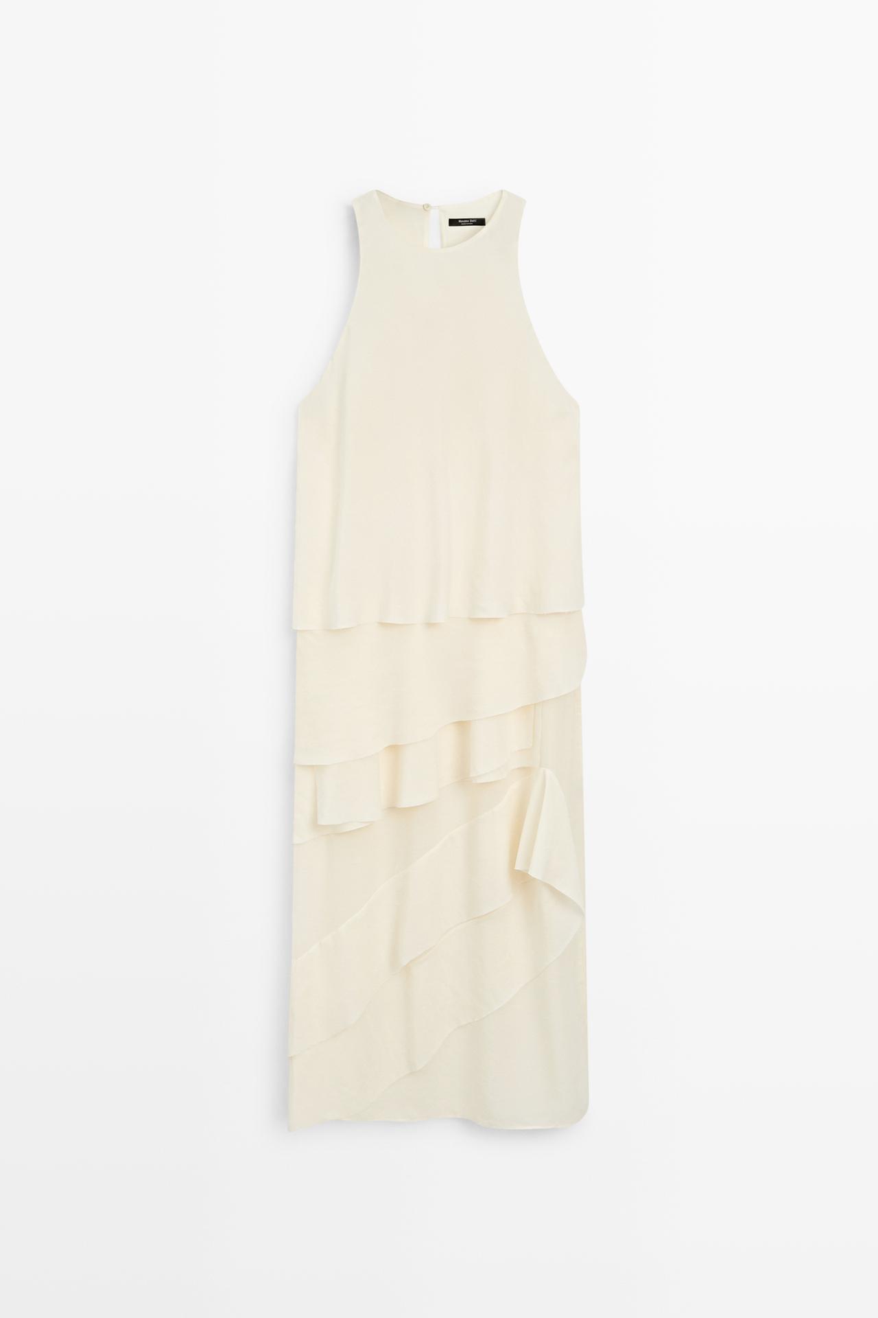 Flowing midi dress with ruffles — CREAM