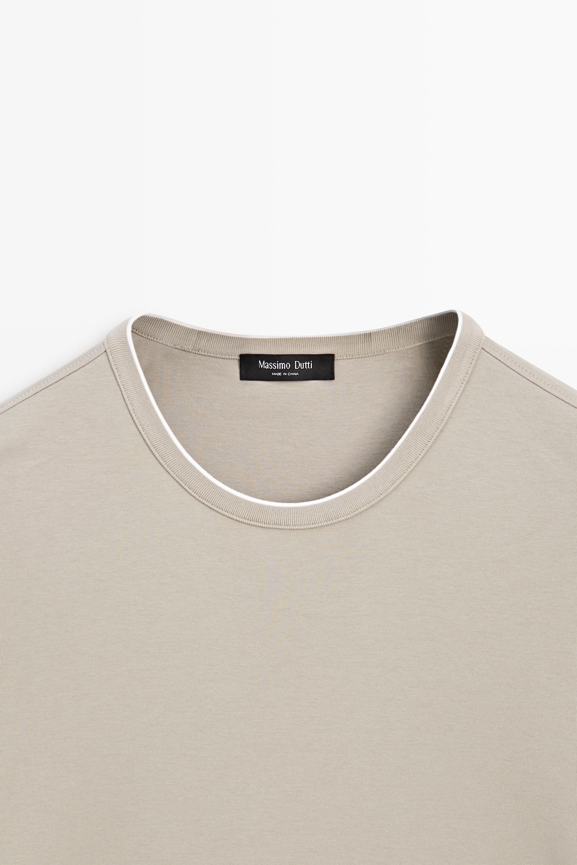 Contrast neck detail T-shirt — TAUPE GREY