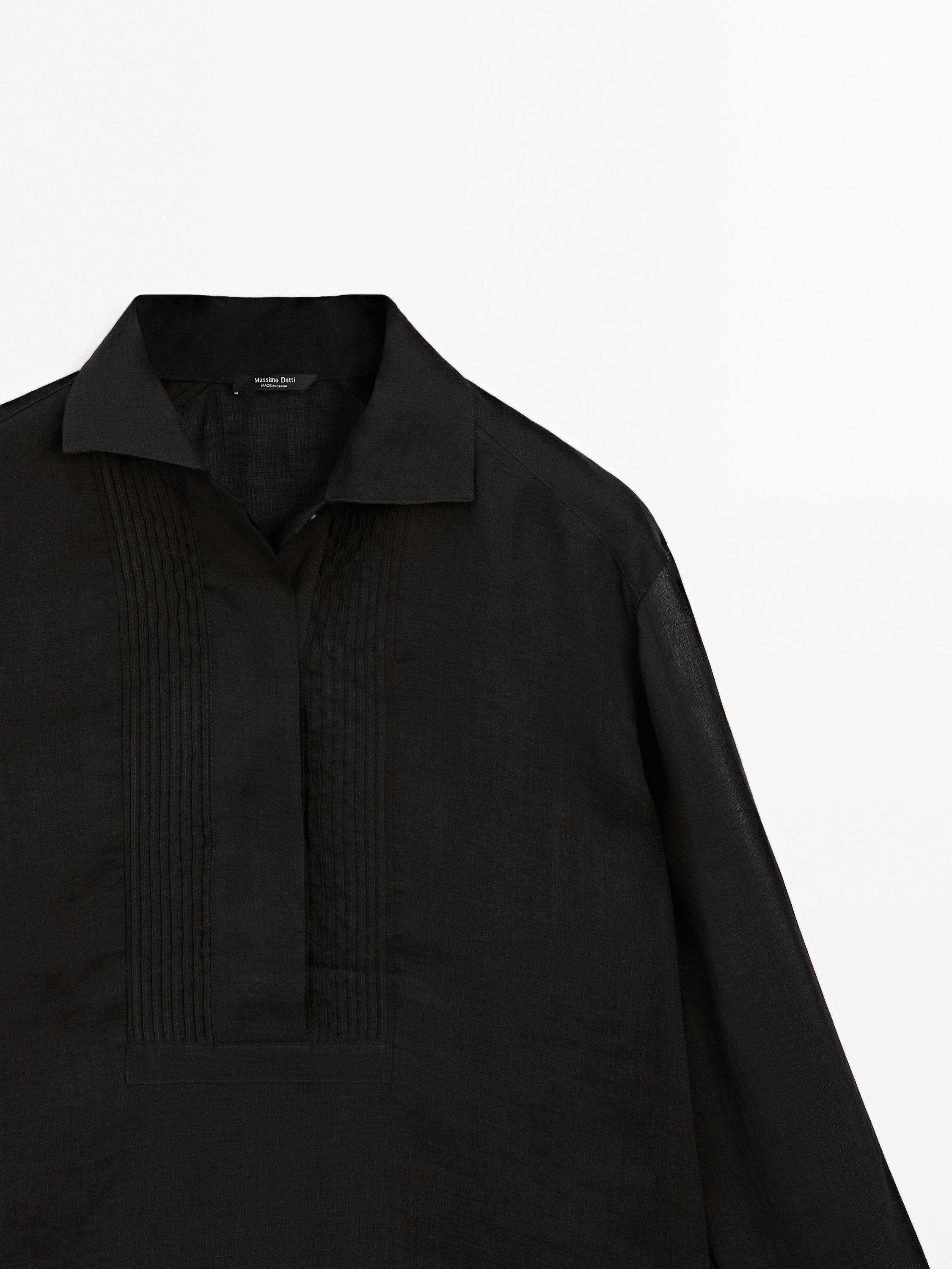 Lightweight ramie blend shirt with pintucks
