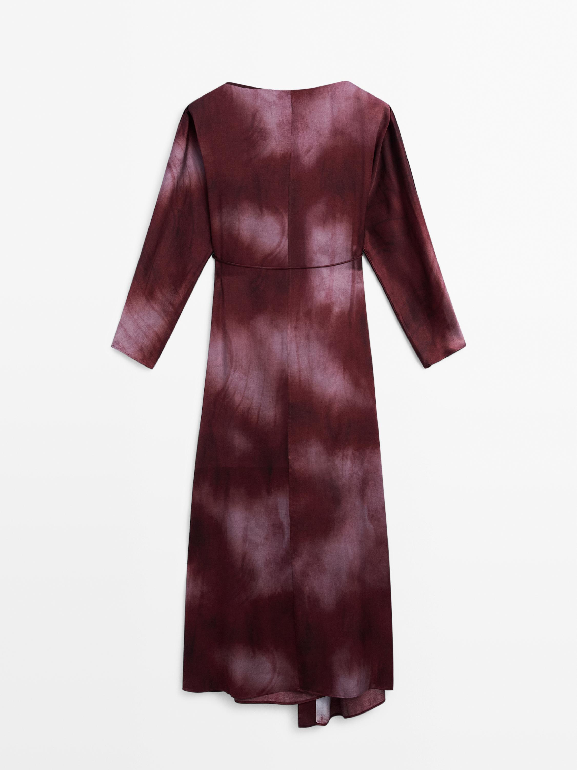 Flowing printed satin dress