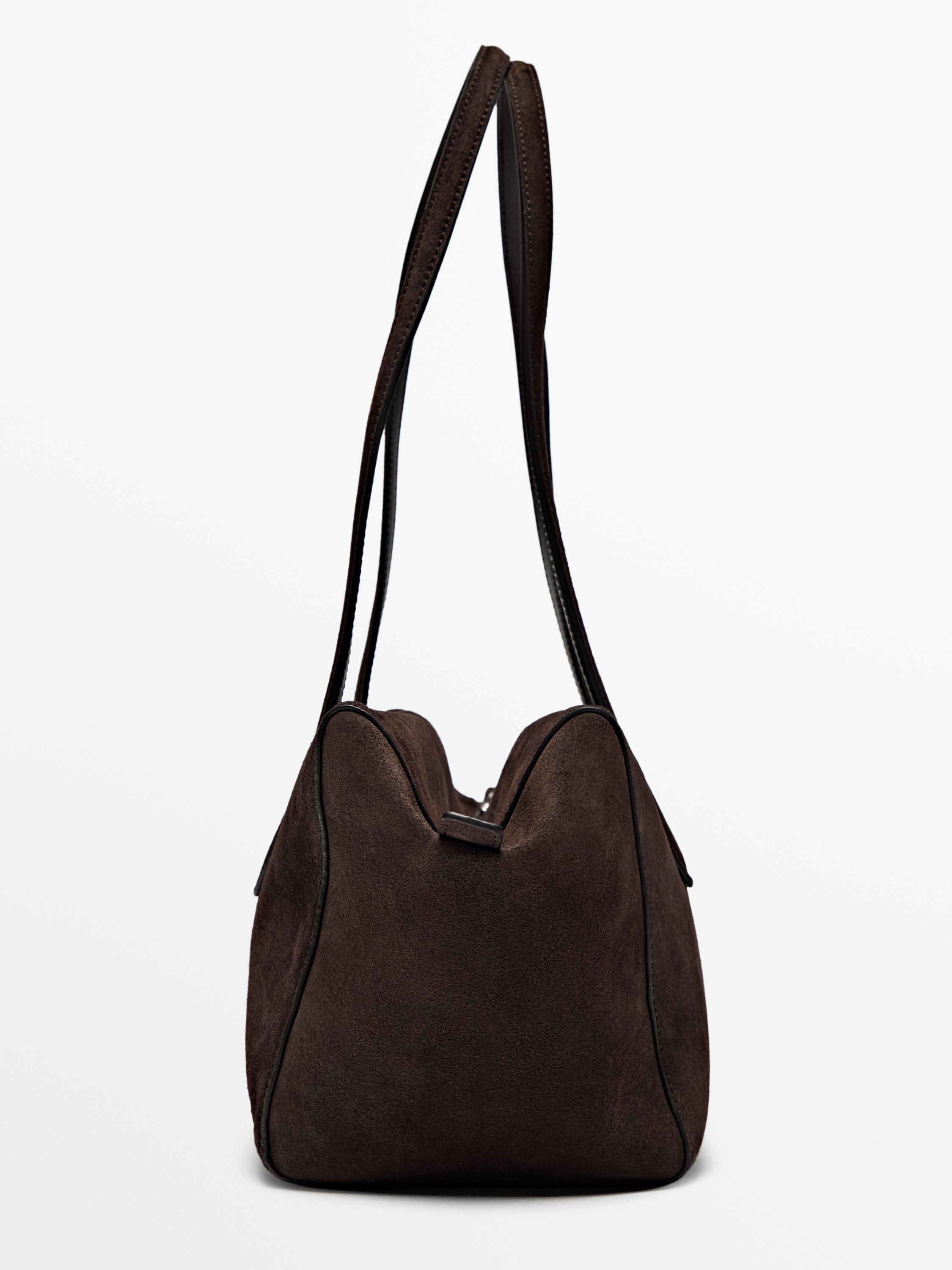 Split suede leather west satchel bag