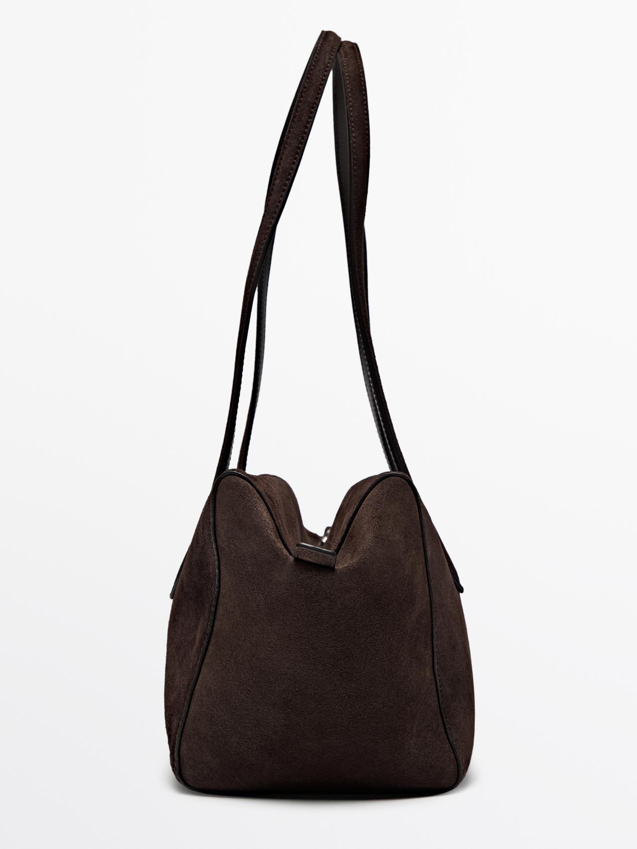 Split leather west satchel bag — BROWN