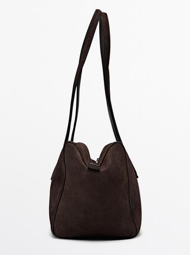 Split leather west satchel bag — BROWN 6