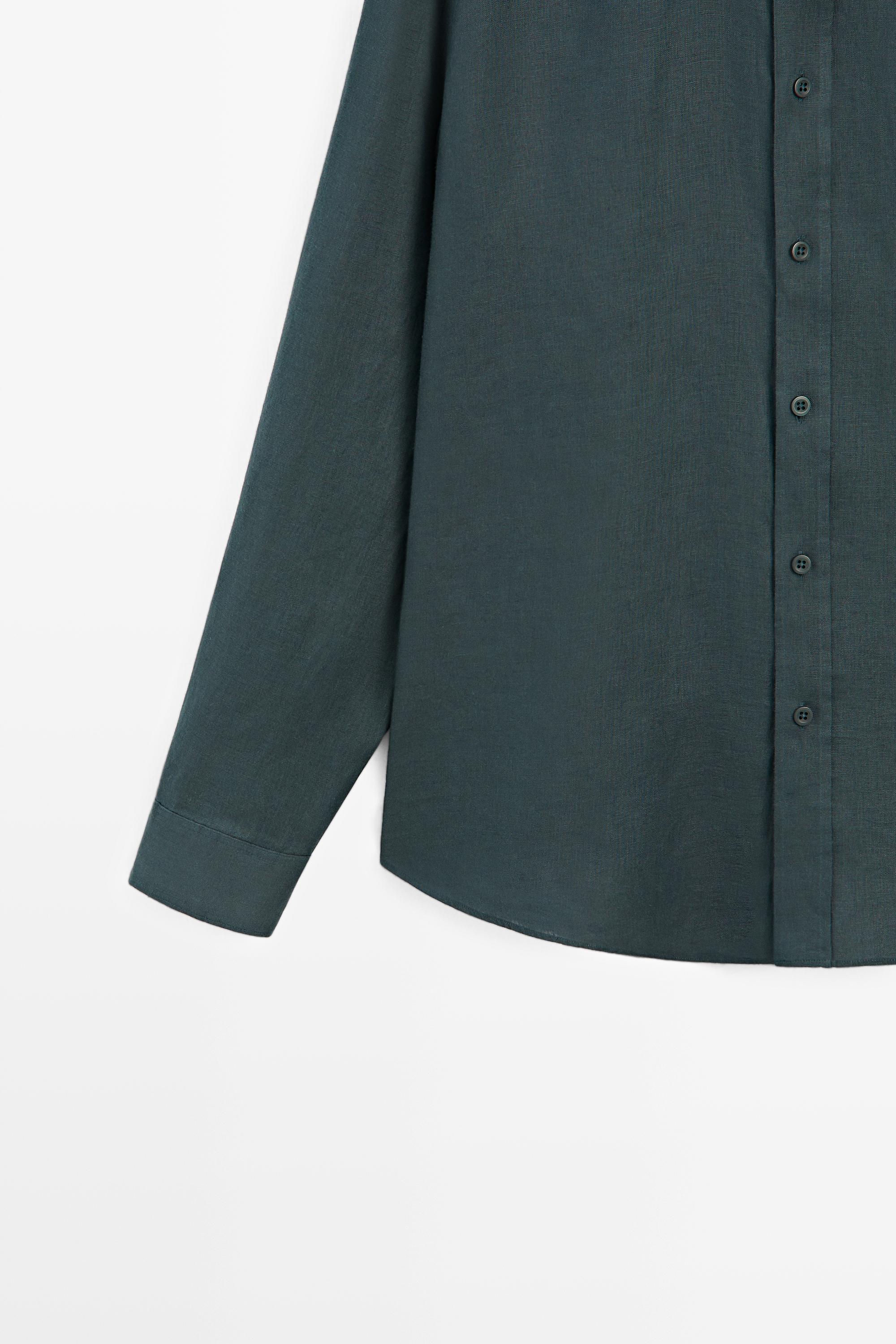 Slim fit 100% linen shirt — Misty blue
