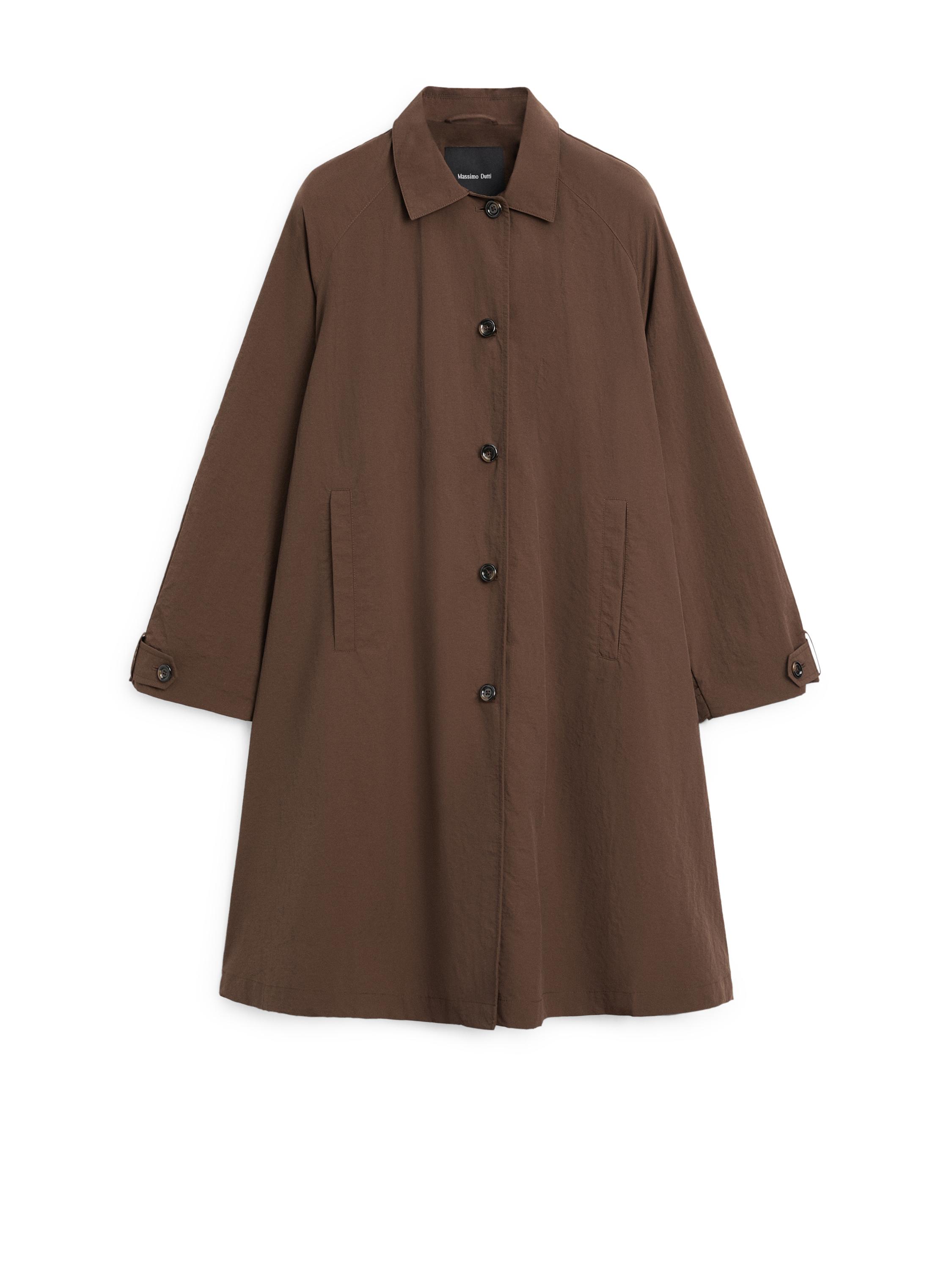 Oversize cape trench with neck detail — BROWN