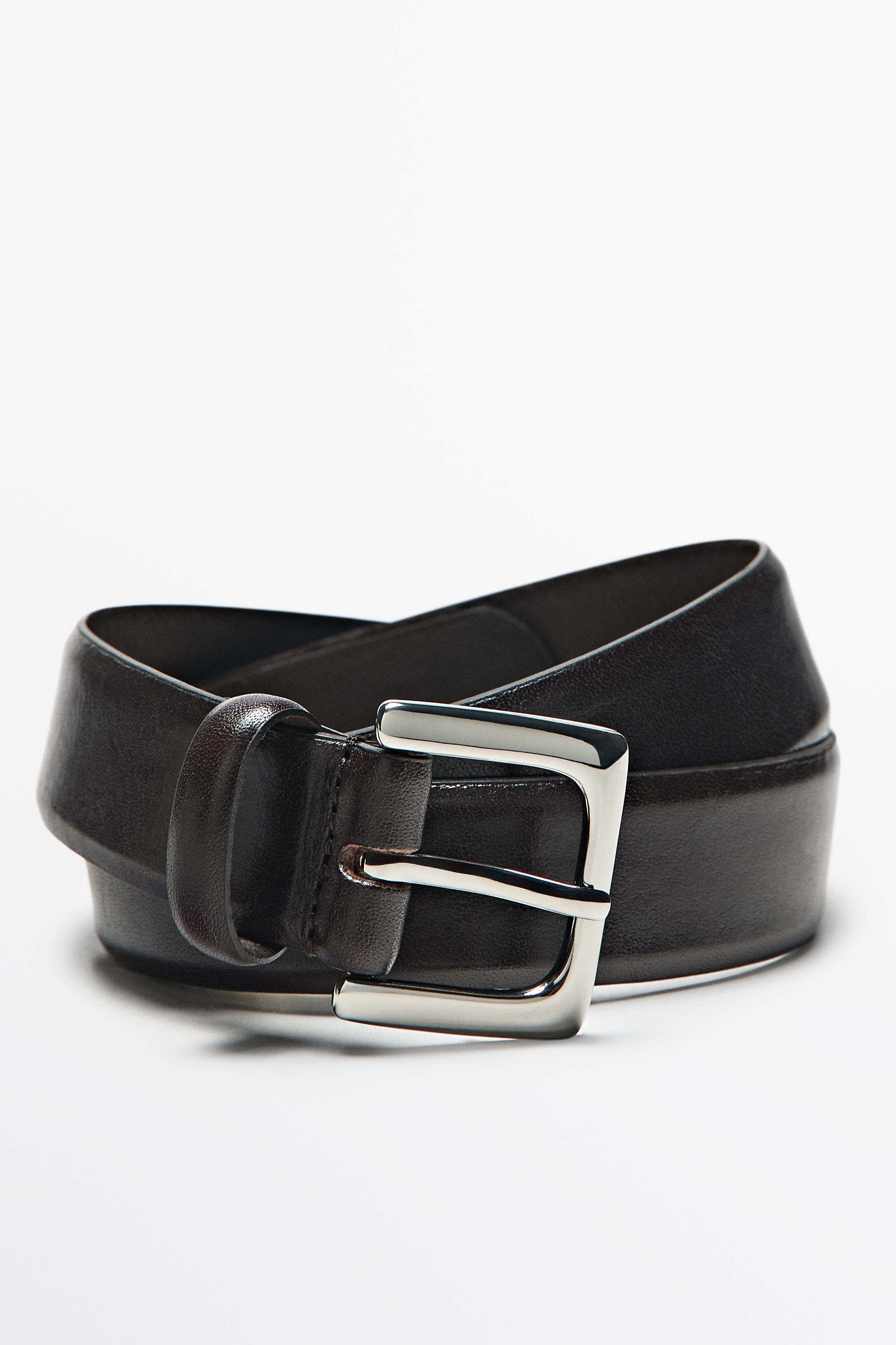 Nappa leather belt with square buckle — BROWN