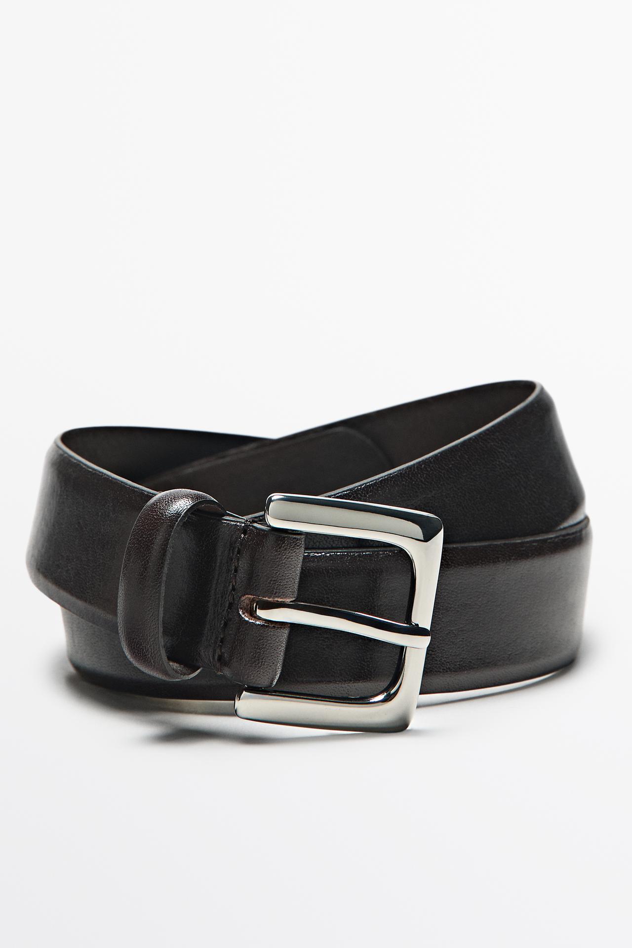 Nappa leather belt with square buckle — BROWN