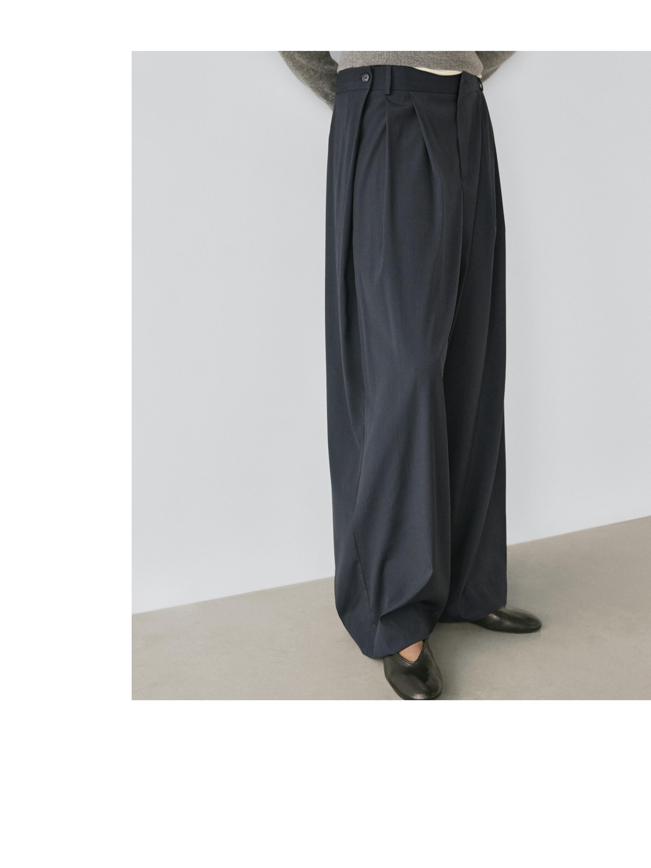 Pleated wool blend trousers — NAVY BLUE