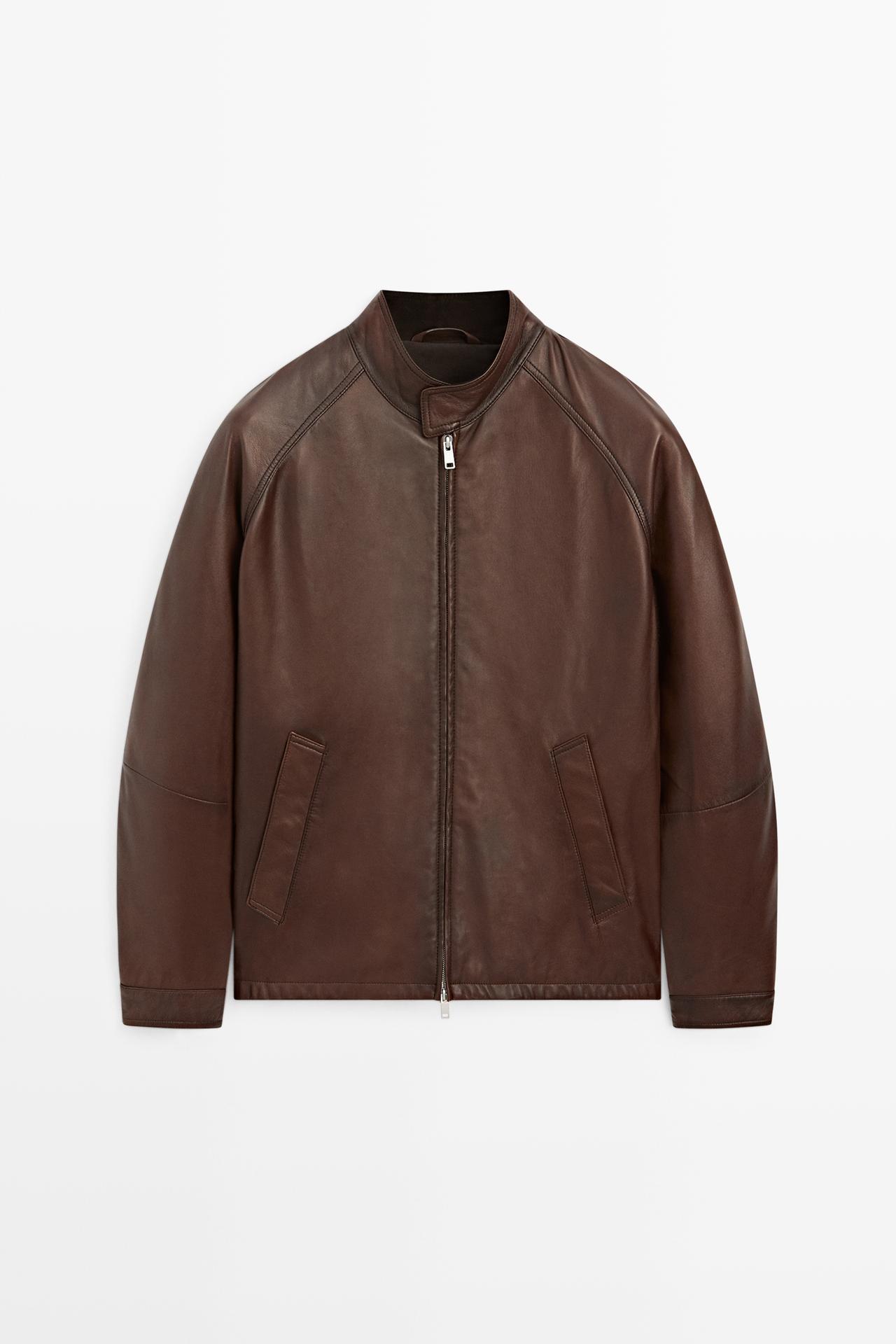 Nappa leather jacket with strap collar — LEATHER