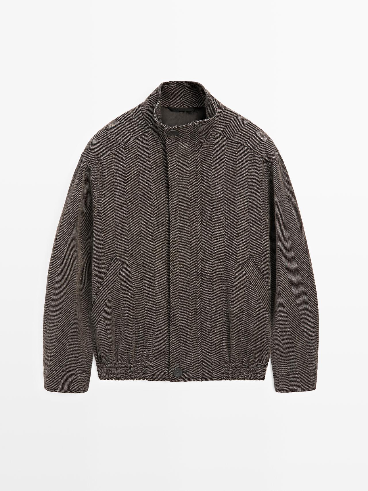 Massimo Dutti - Herre - Uldblanding Herringbone Bomberjakke - Limited - Grå - M