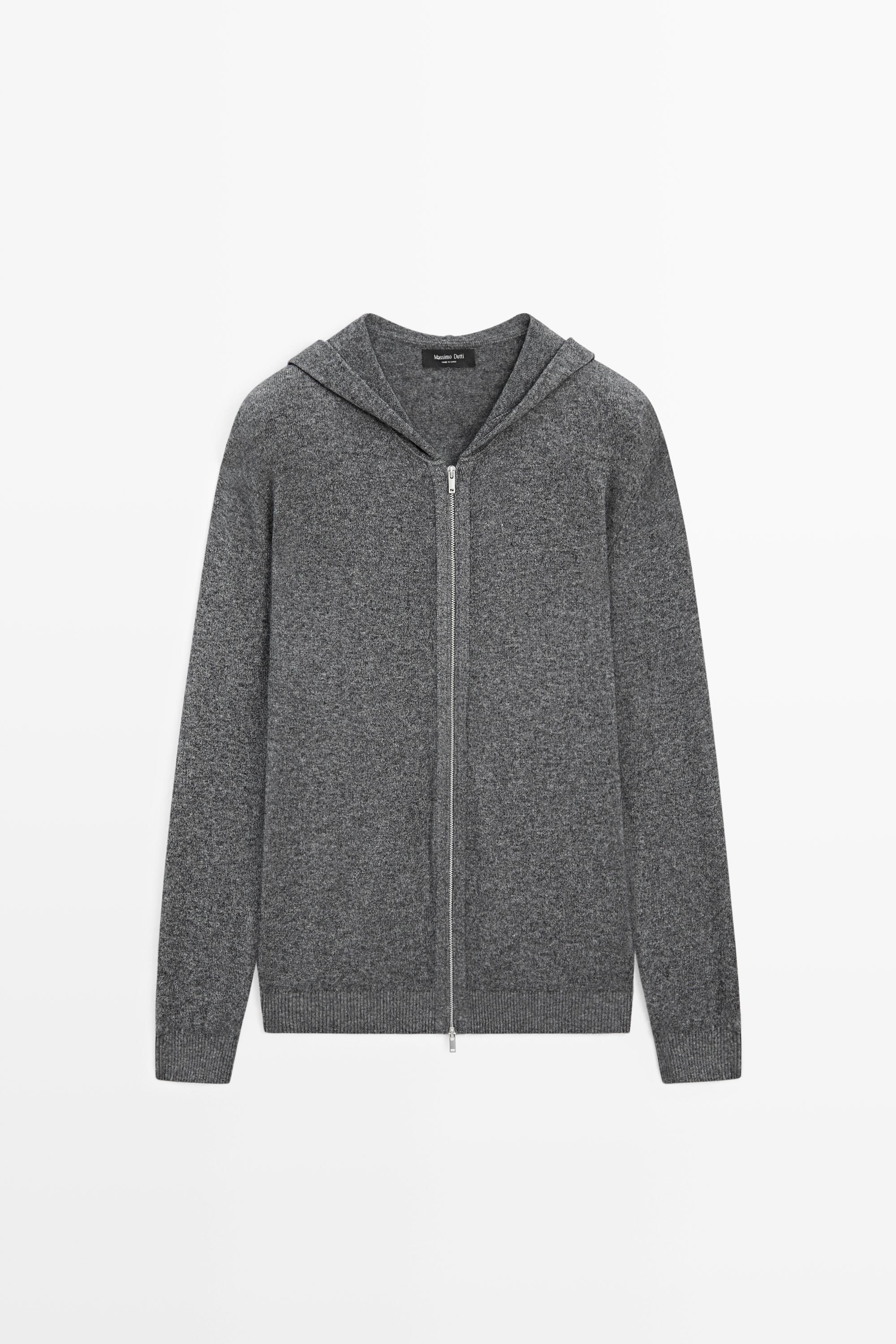 Wool-blend knit hooded cardigan