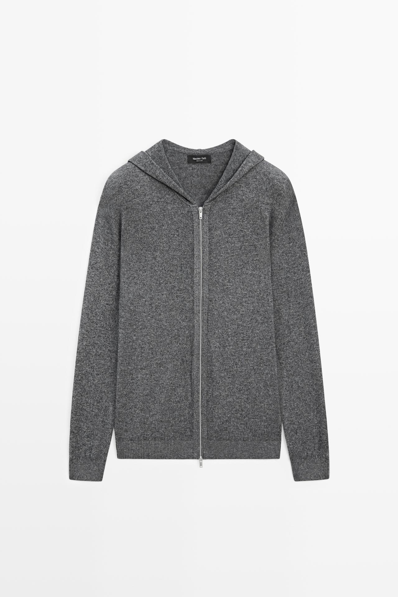 Wool-blend knit hooded cardigan — Medium Grey