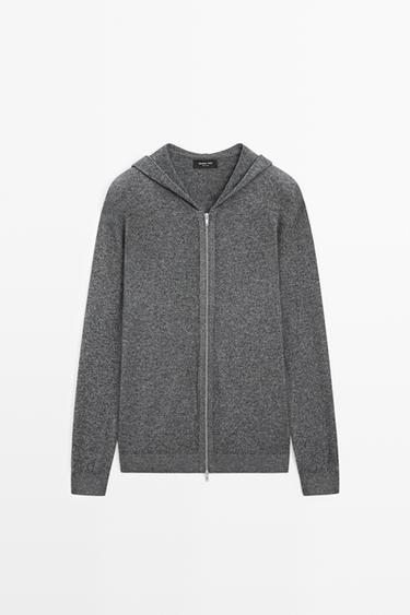Wool-blend knit hooded cardigan — Medium Grey 2
