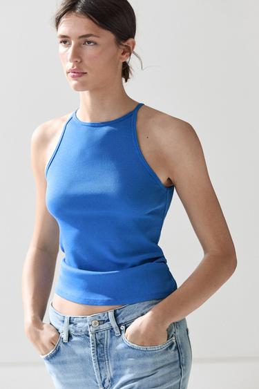 Cotton blend halter top — DEEP BLUE 3