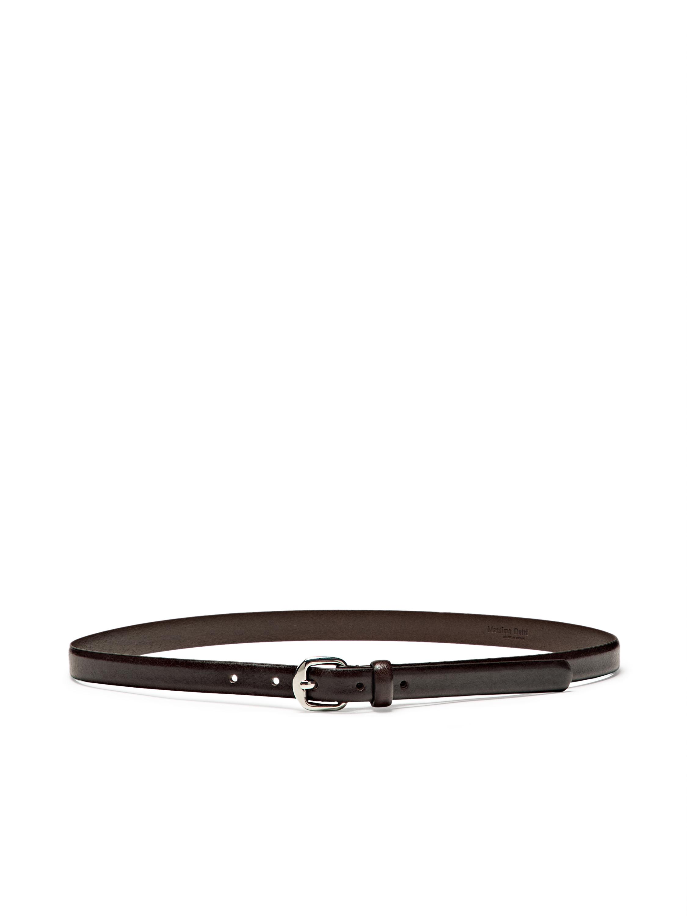 Leather belt with arched buckle — BROWN