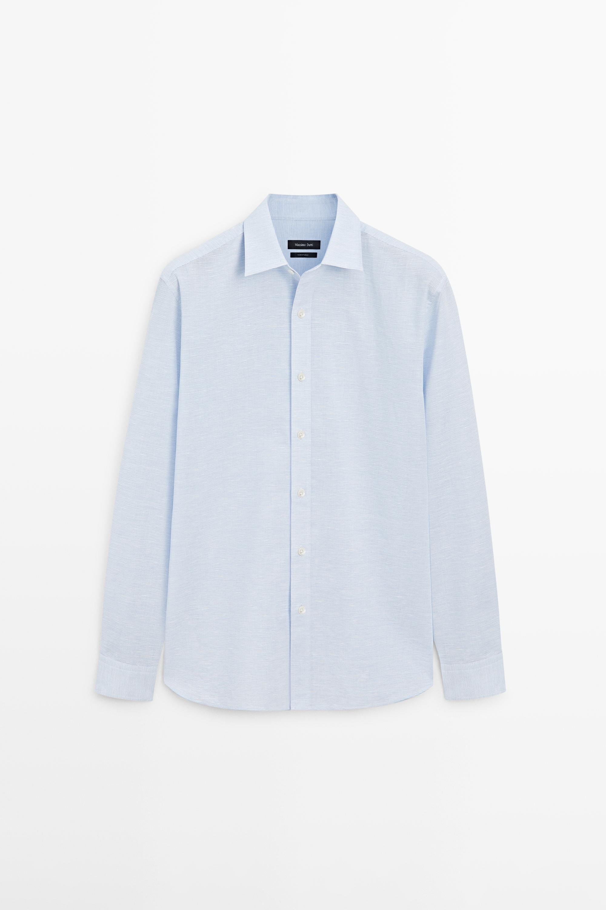 Regular fit linen blend shirt — SKY BLUE
