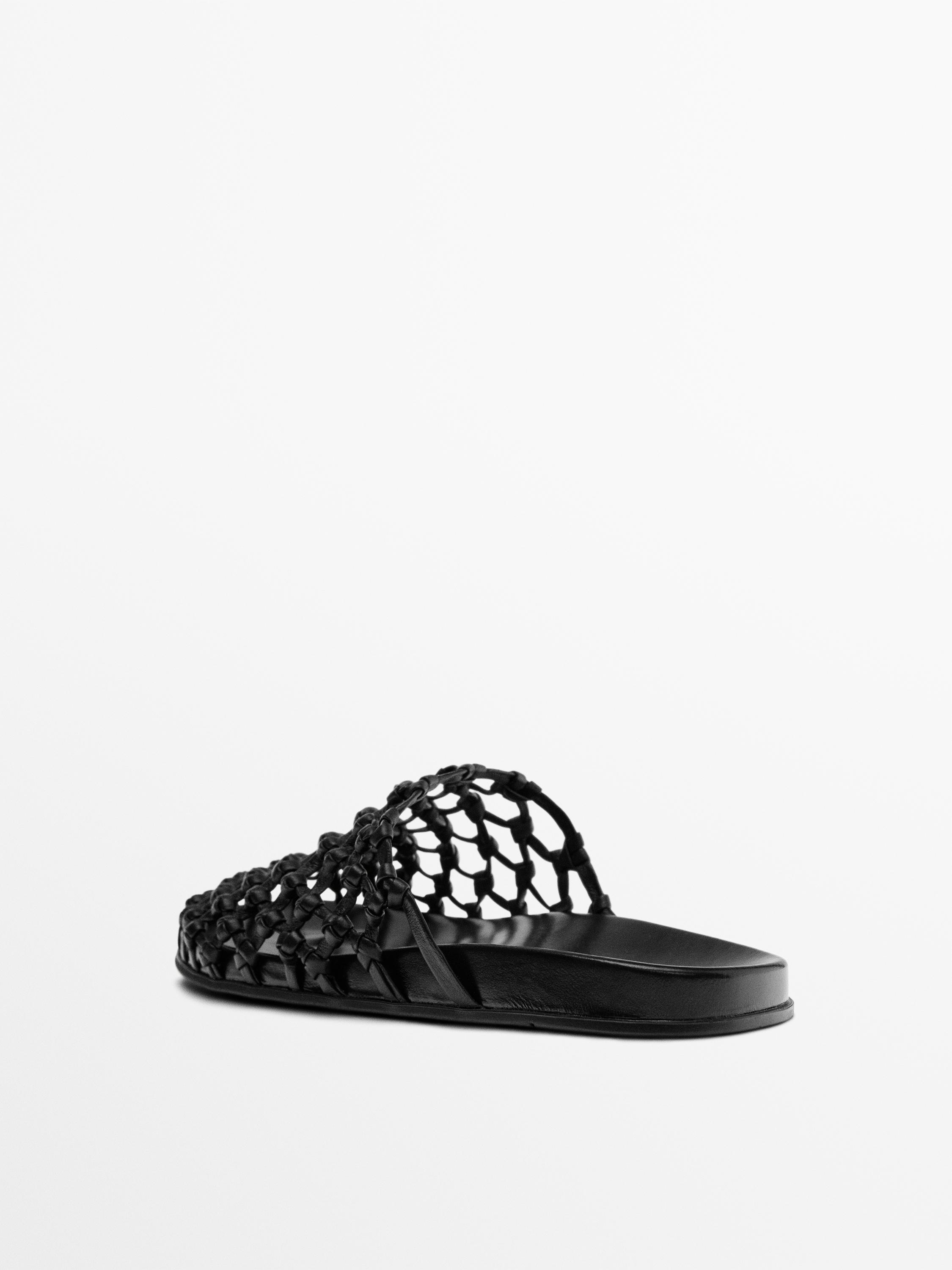 Woven leather clogs — BLACK