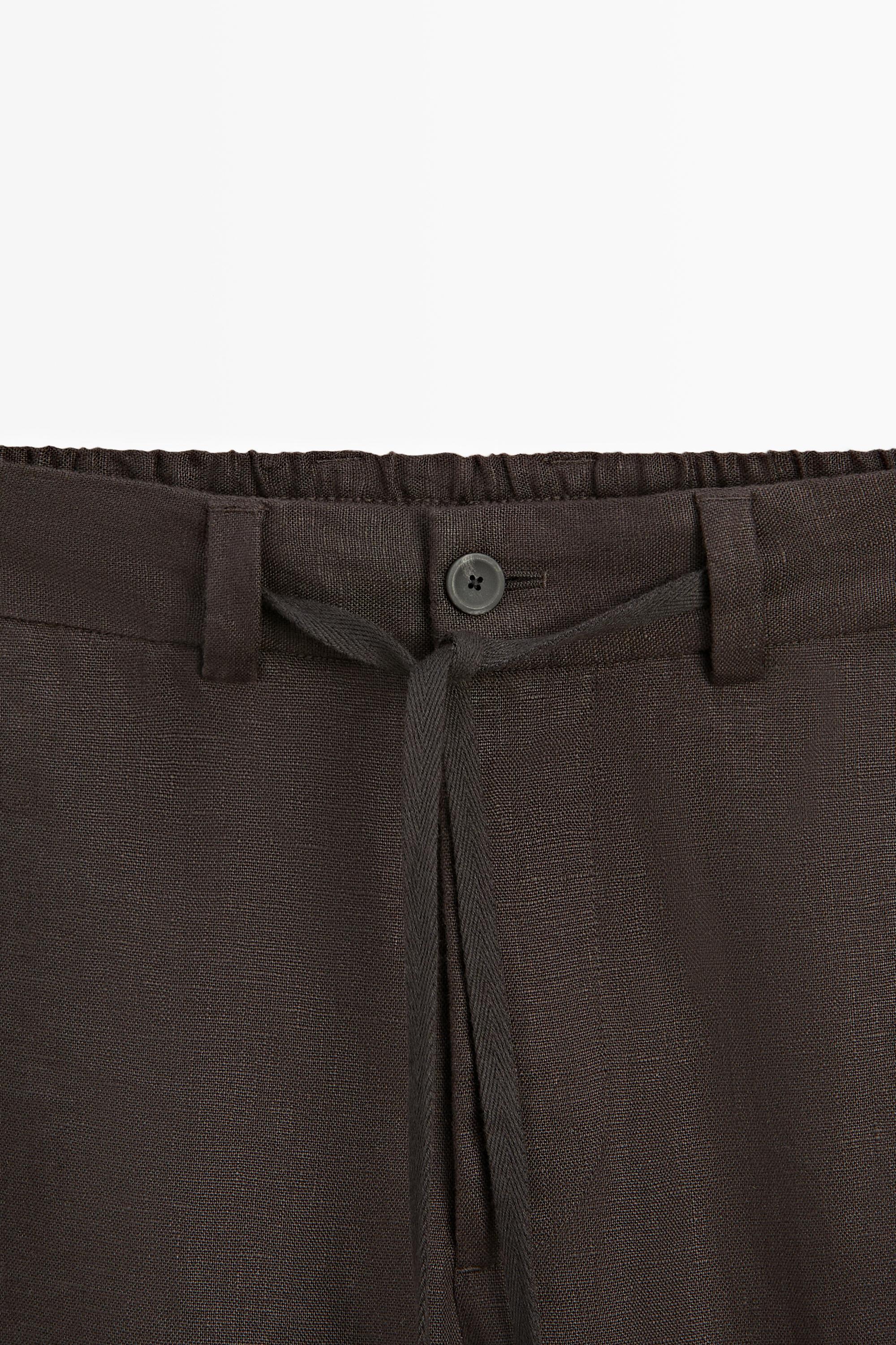 100% linen total look trousers — BROWN