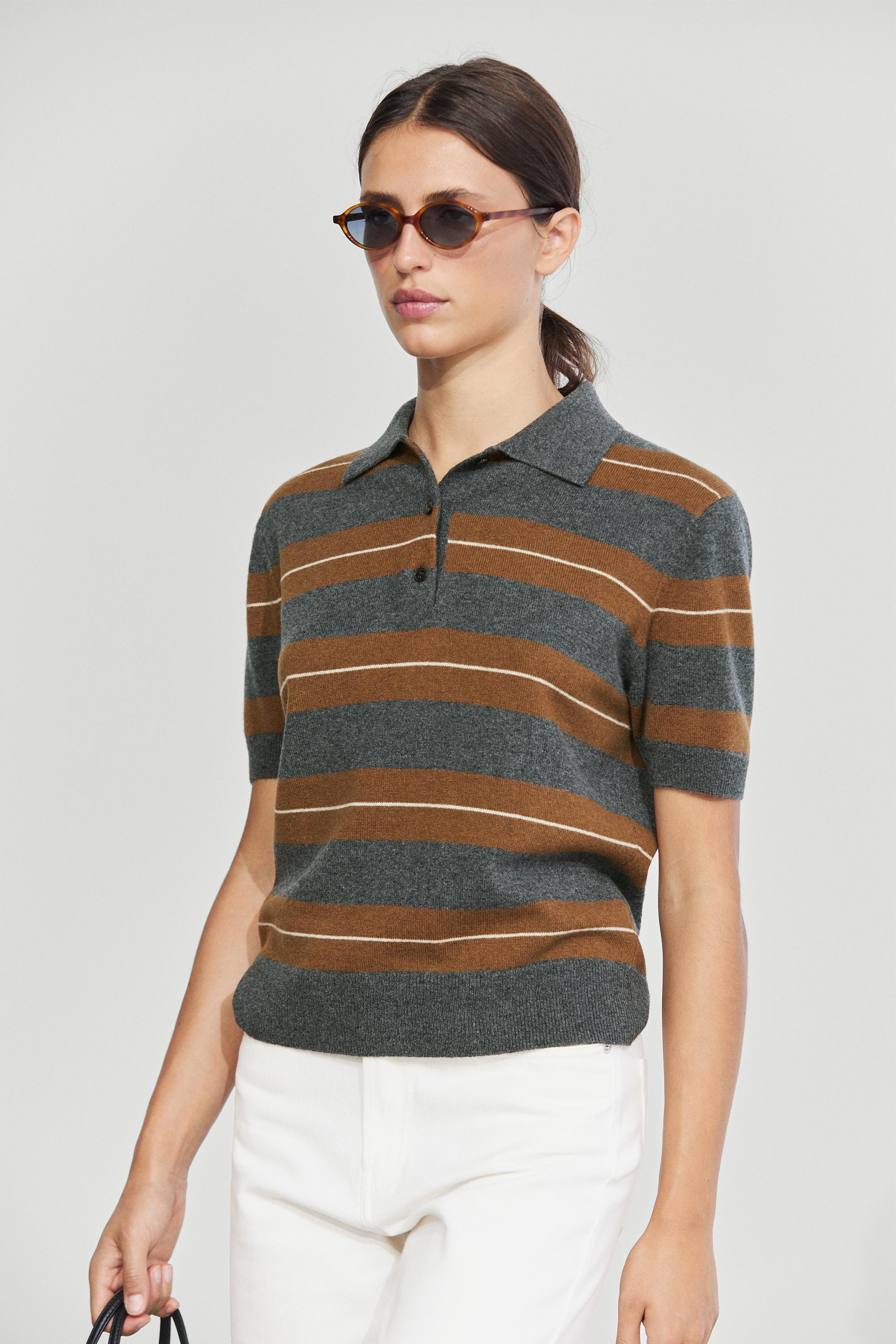 Striped wool short sleeve knit polo