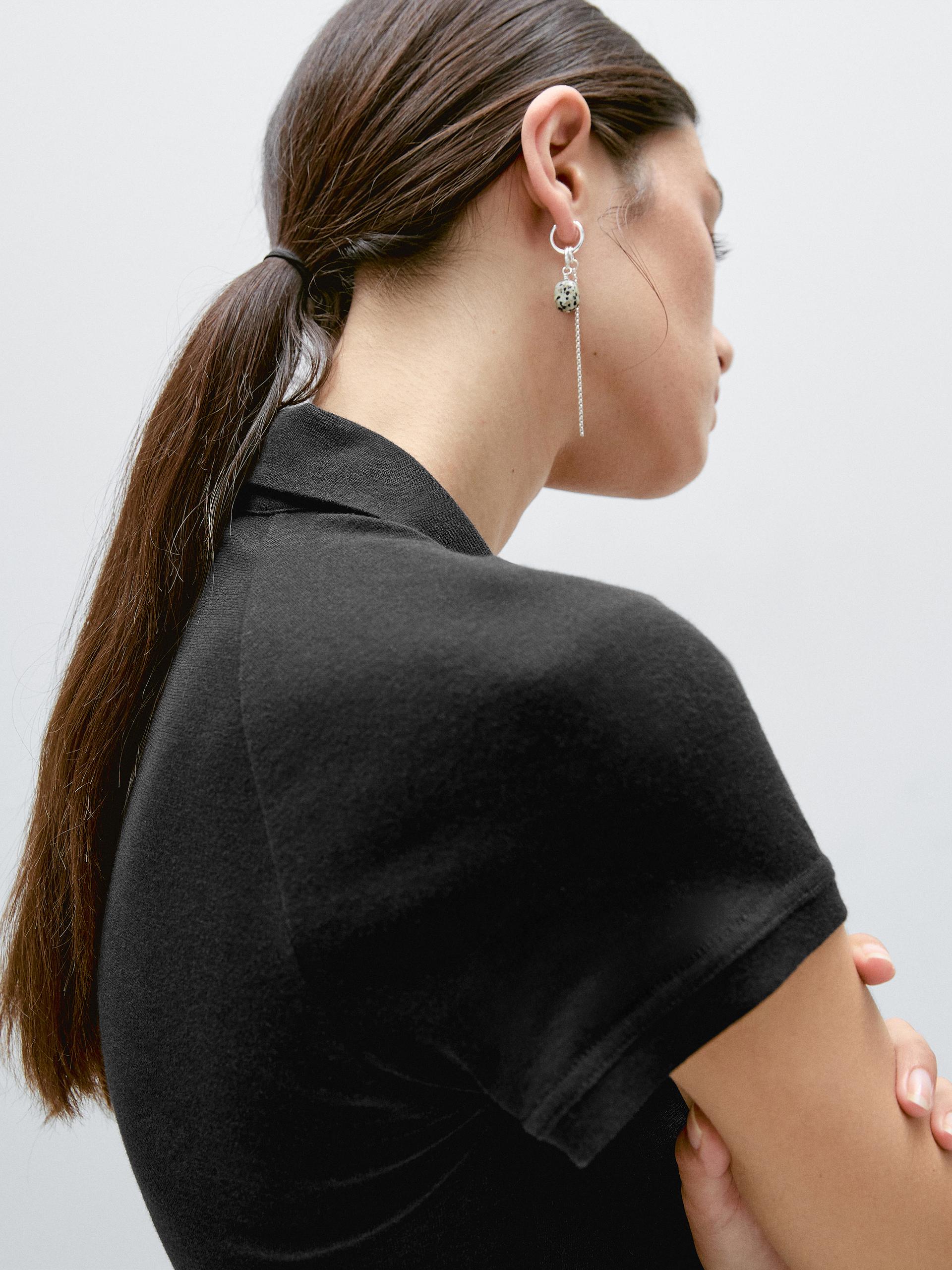 Bawełniana Koszulka Polo Z Krótkim Rękawem - Czarny - L - Massimo Dutti - Kobieta