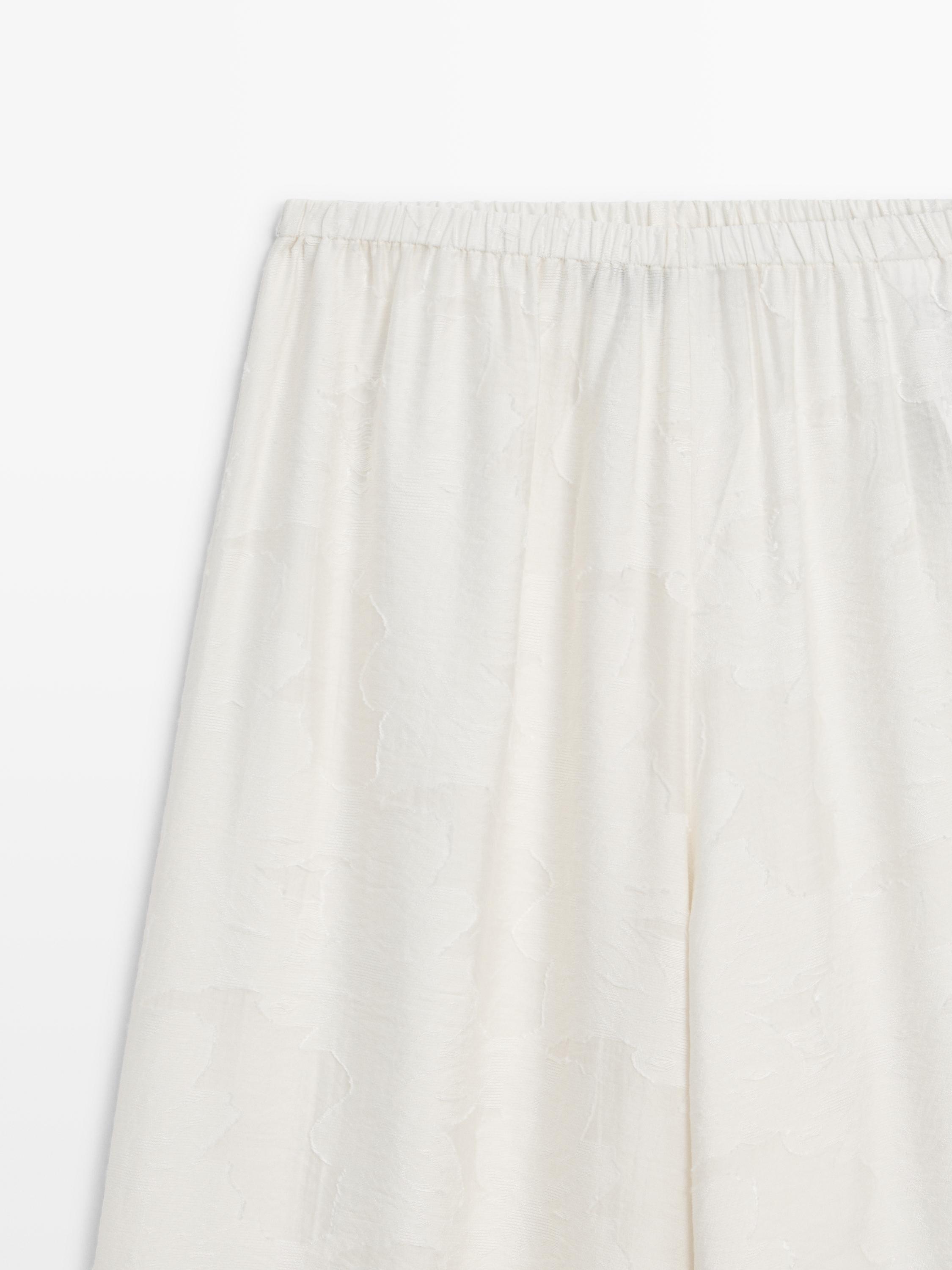 Flowing stretch trousers with fabric detail — WHITE