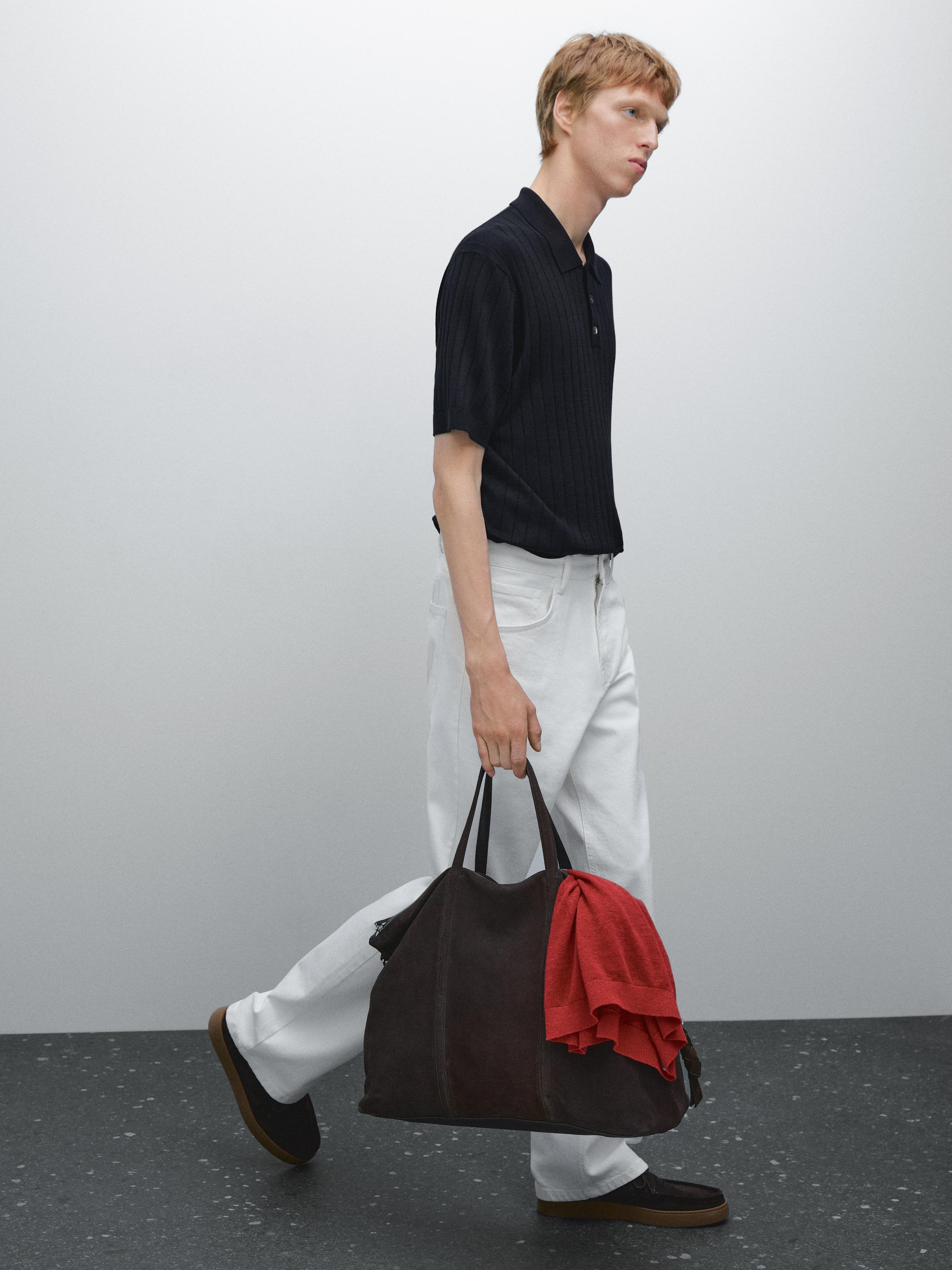 Ribbed knit polo shirt