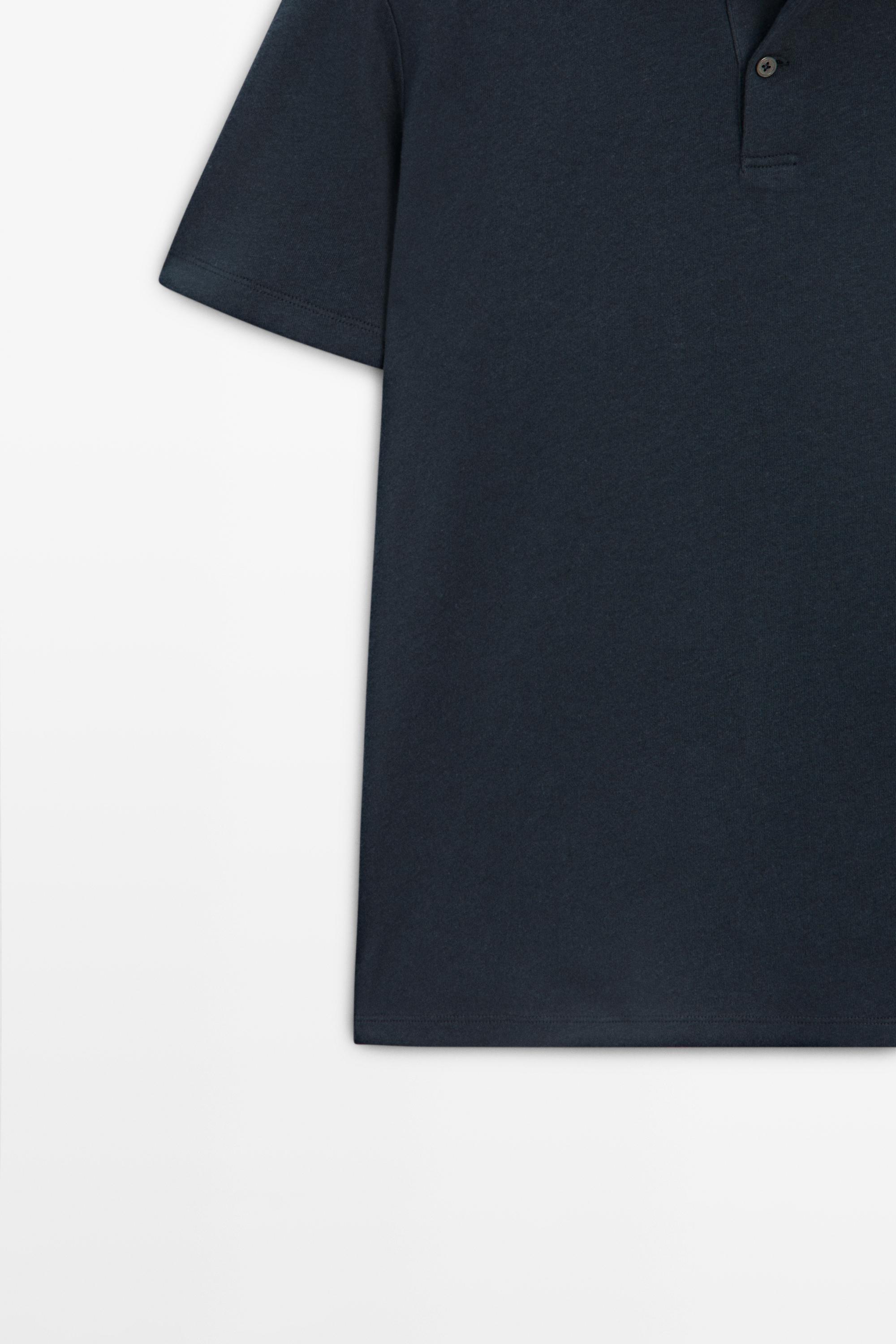 Linen and cotton short sleeve polo shirt — NAVY BLUE