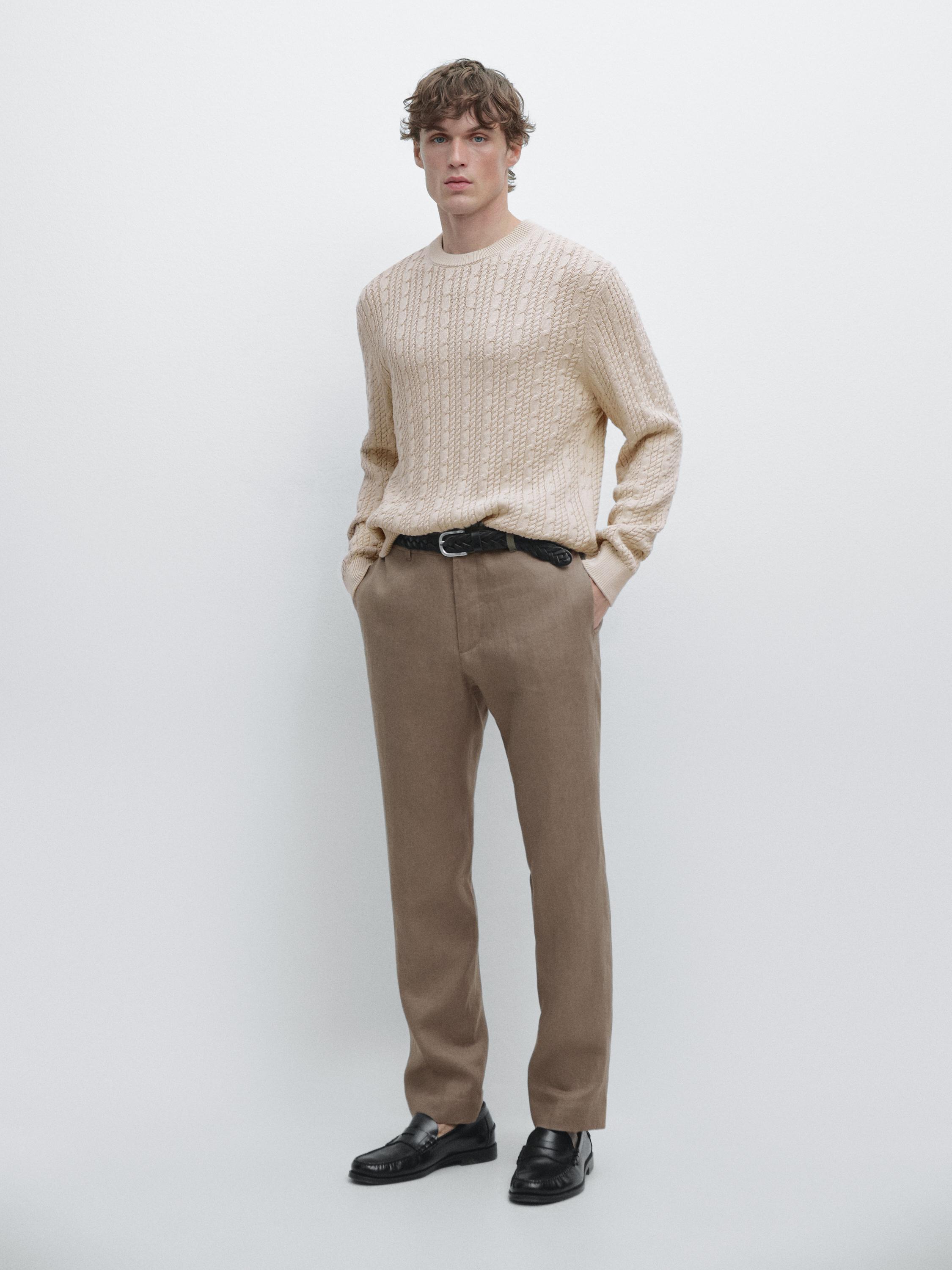 Tapered fit linen trousers