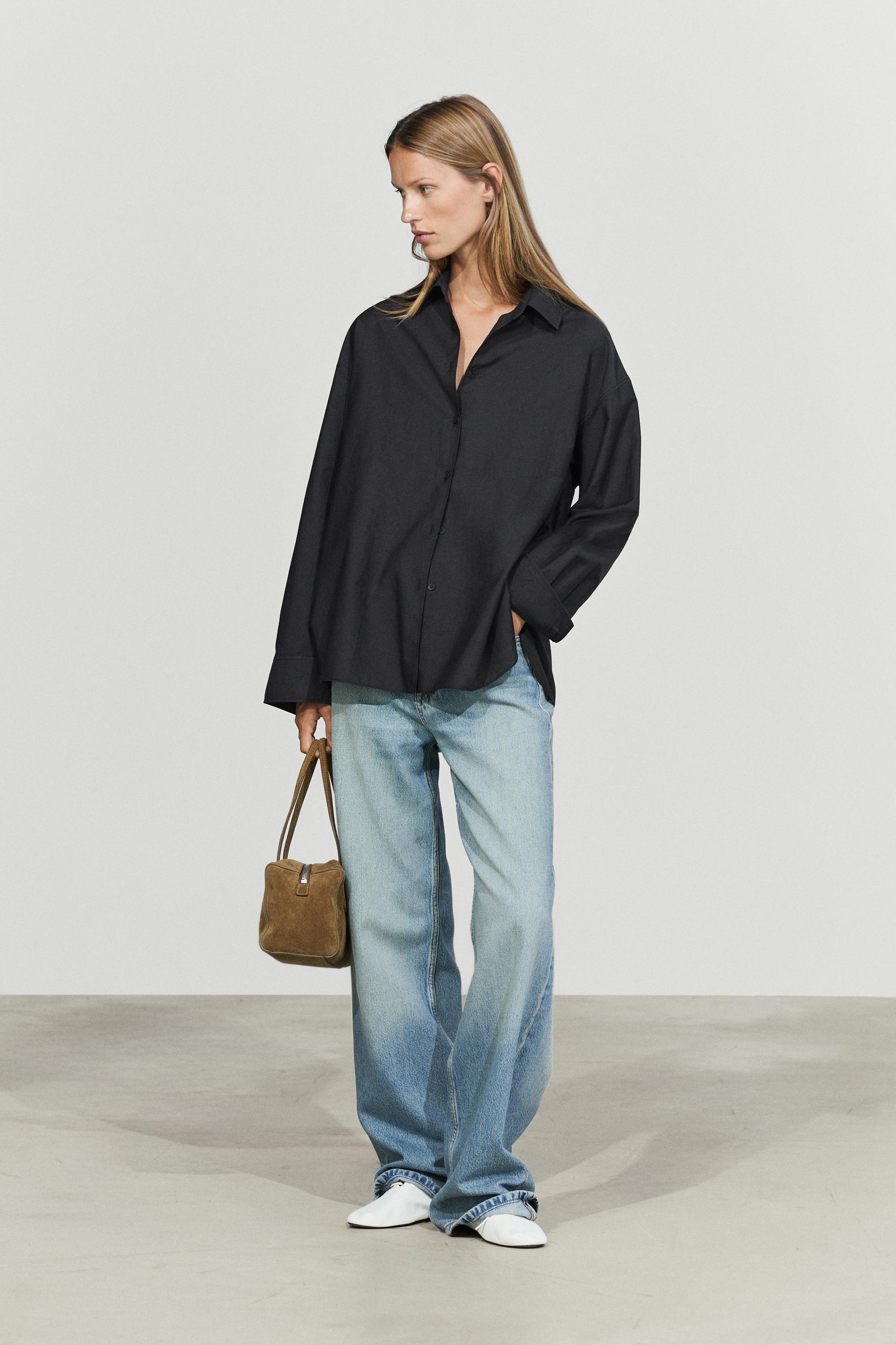 Flowing cotton-silk shirt — BLACK