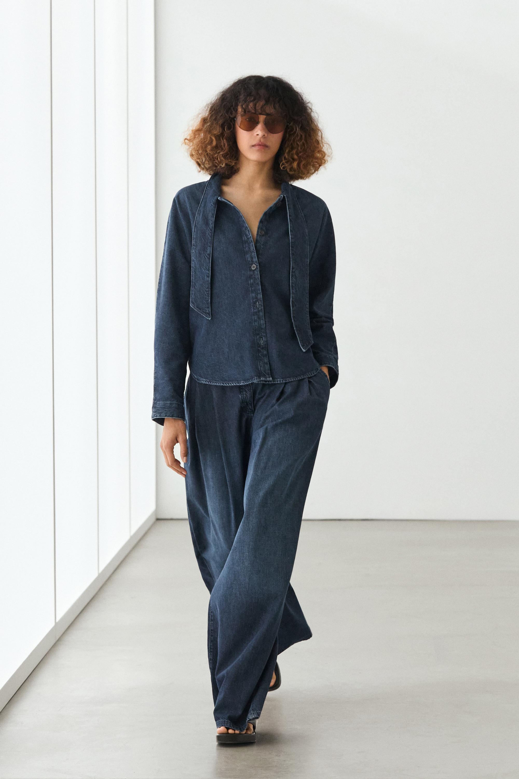 Denim shirt with collar detail — DARK BLUE