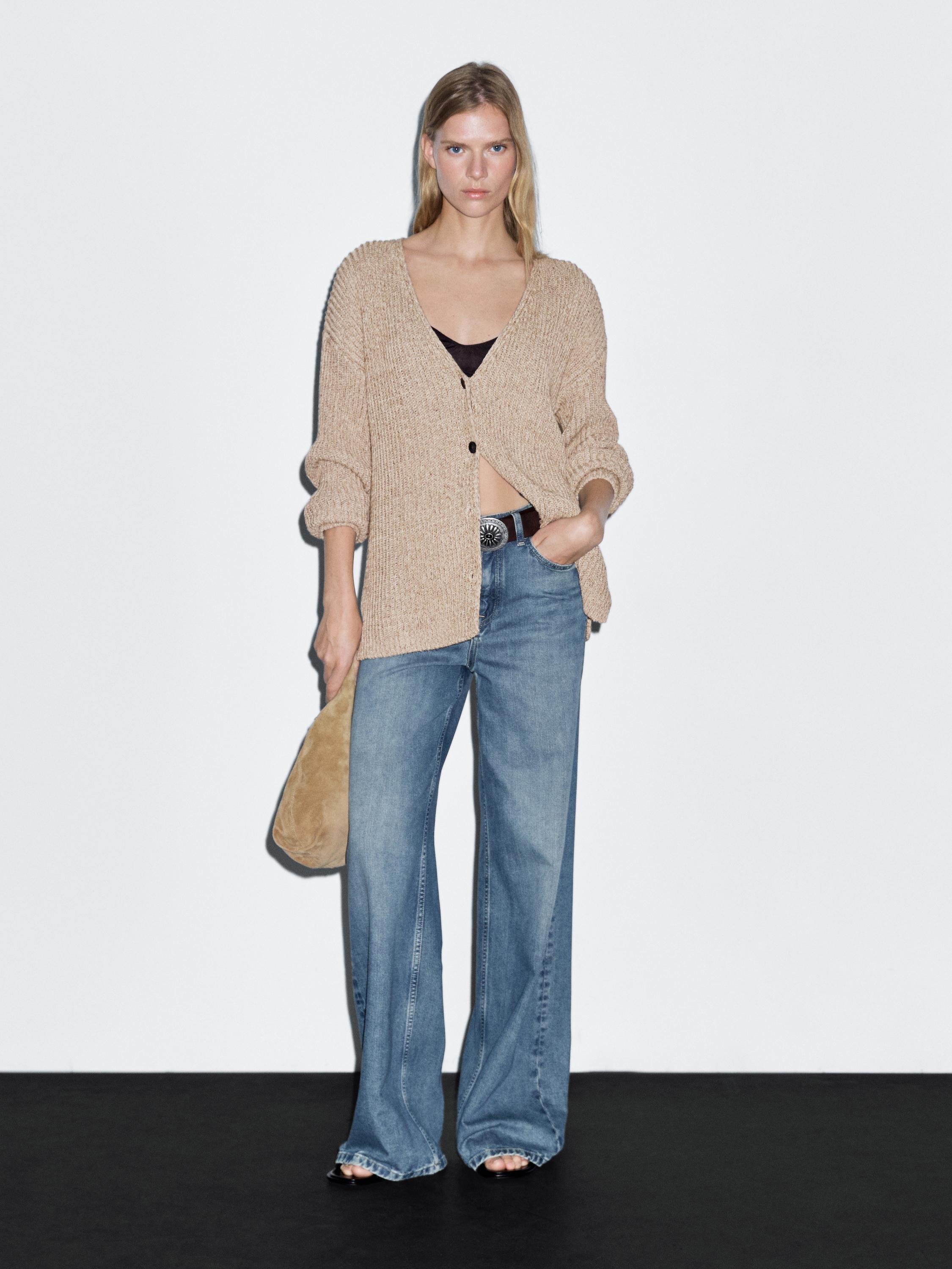 Flecked knit cardigan SAND - Main Image