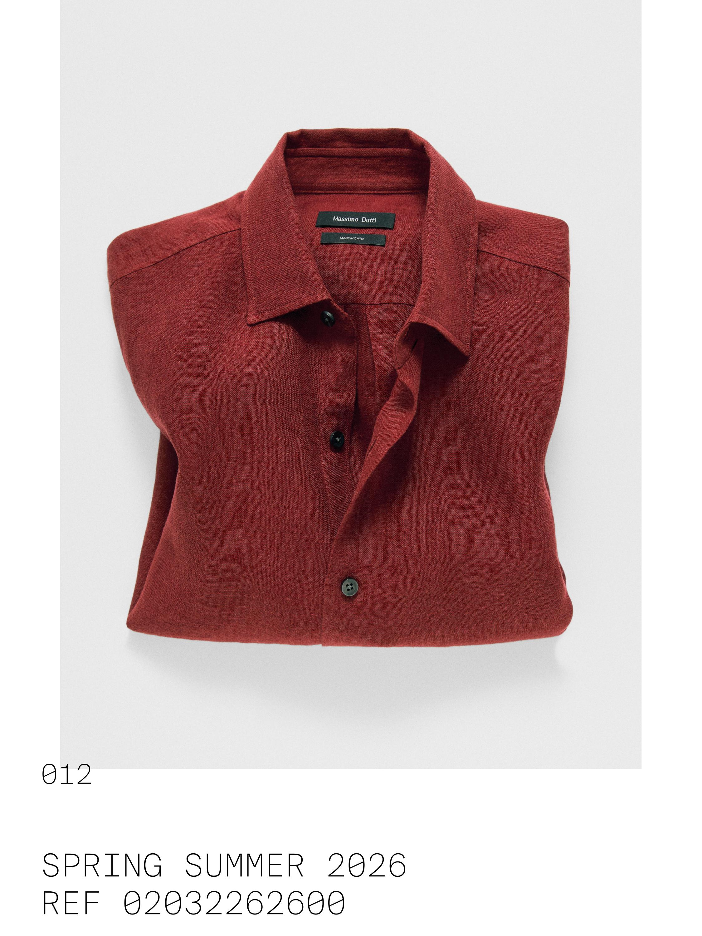 Textured 100% linen regular fit shirt — RED