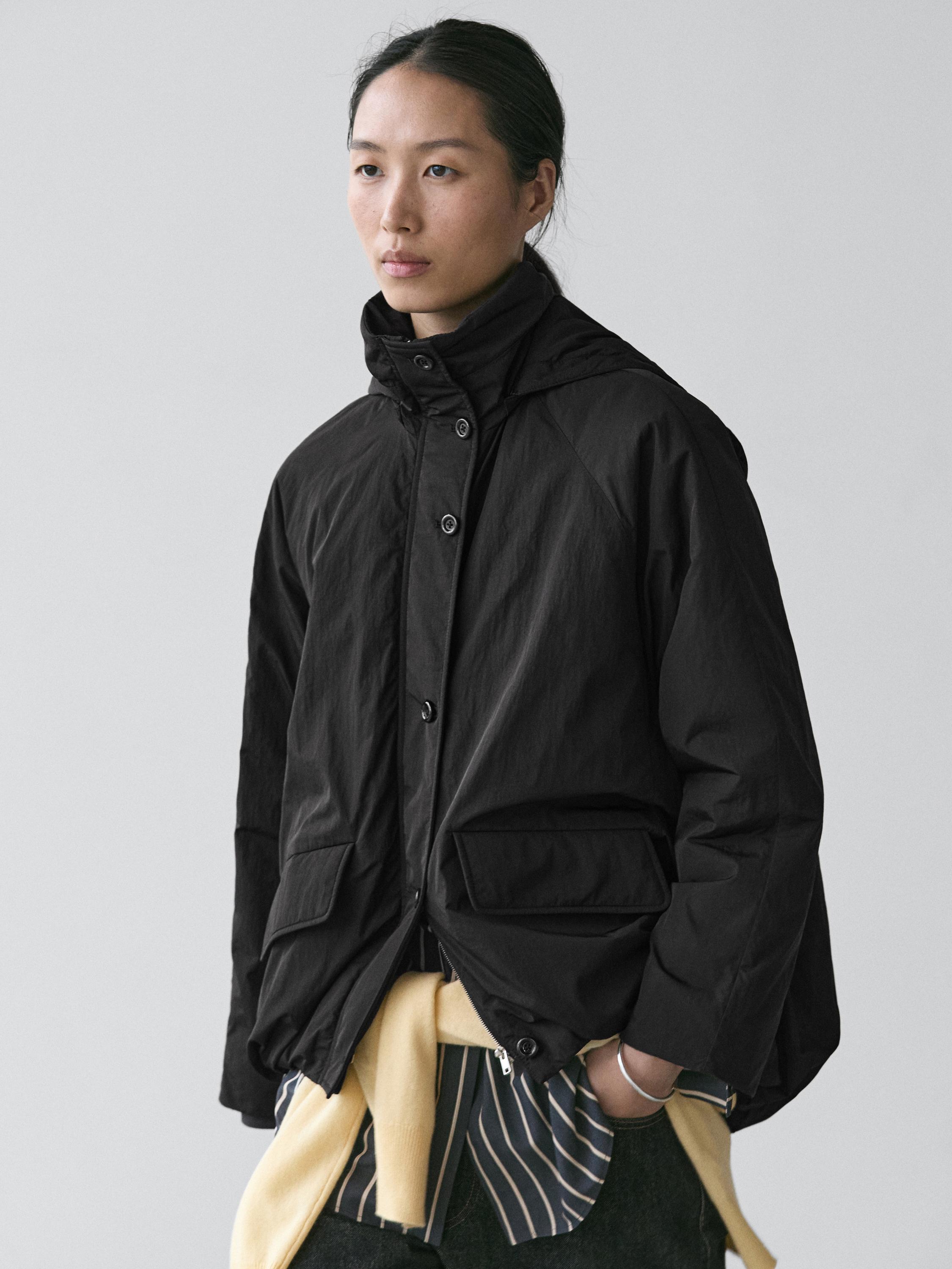 Long technical fabric parka — BLACK