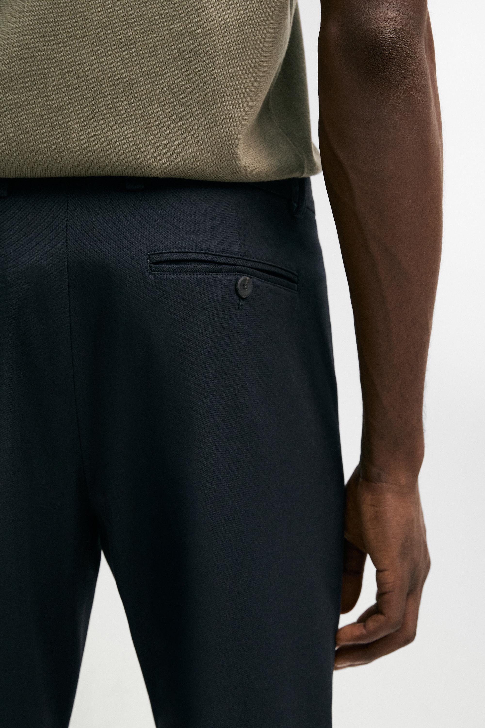 Cotton blend slim fit pants — NAVY BLUE
