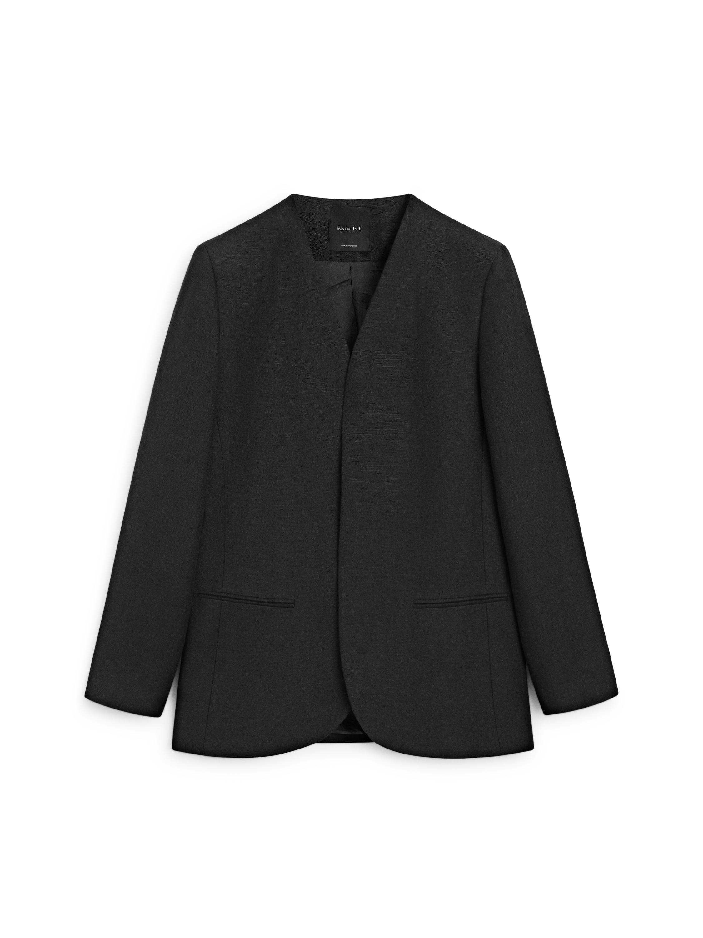 100% linen lapelless blazer — BLACK