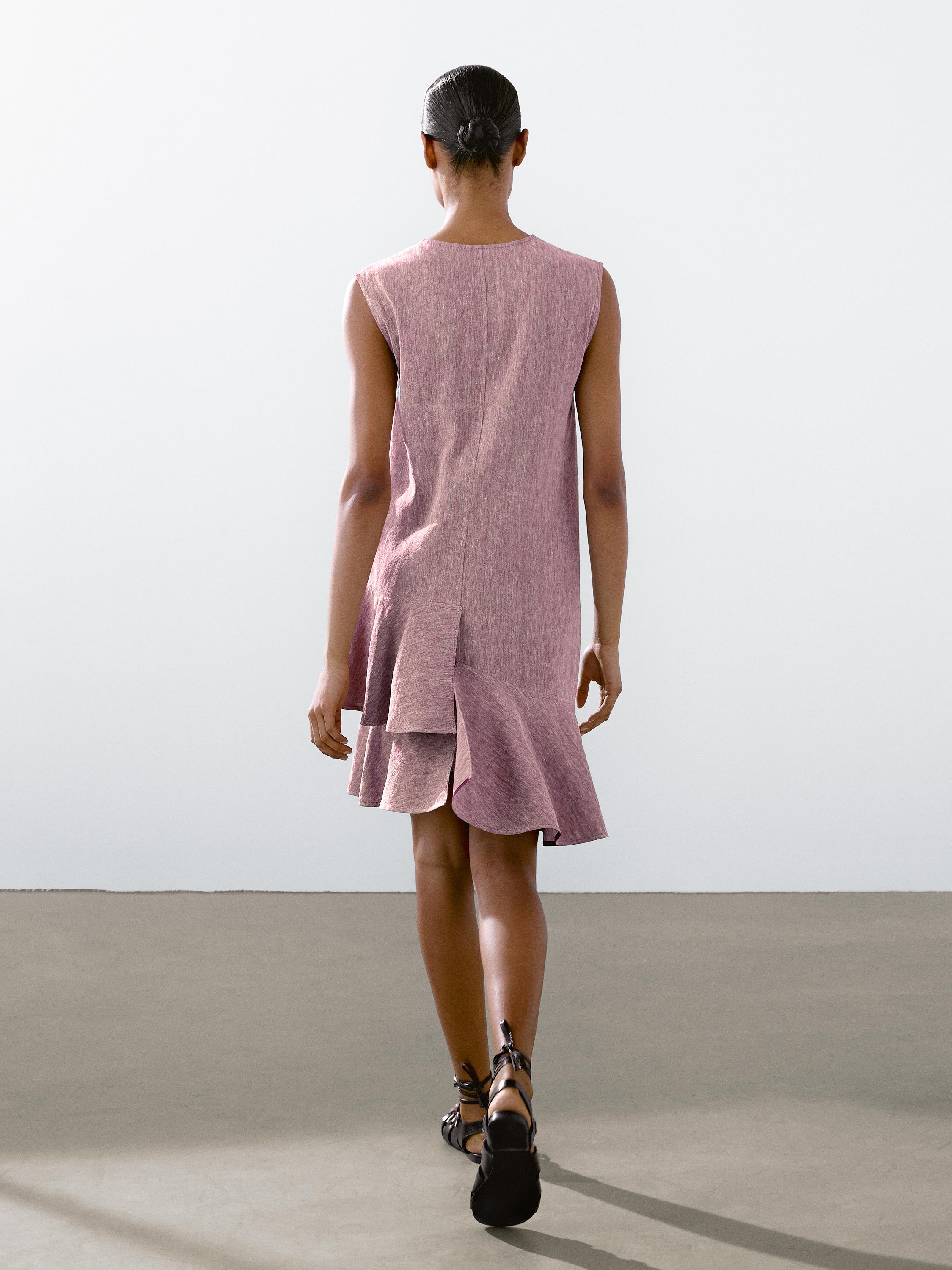 100% linen ruffled mini dress