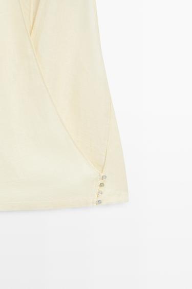 100% linen wrap top with button detail — PALE YELLOW 4