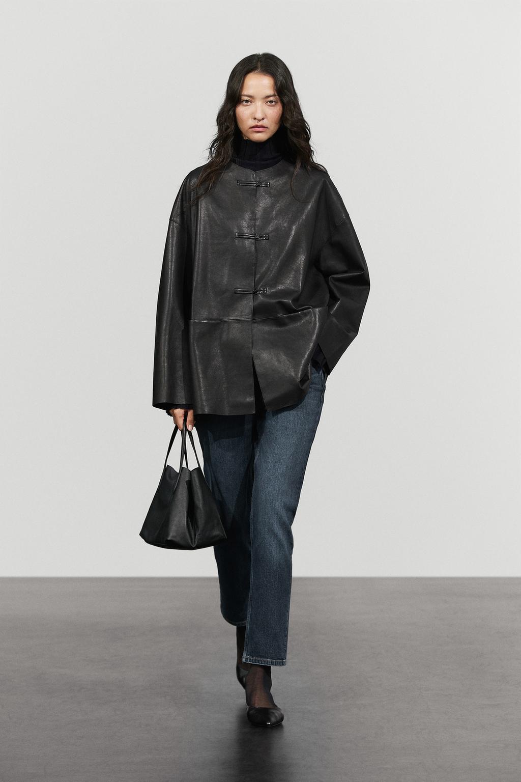 Massimo Dutti Düyməli dəri gödəkçə