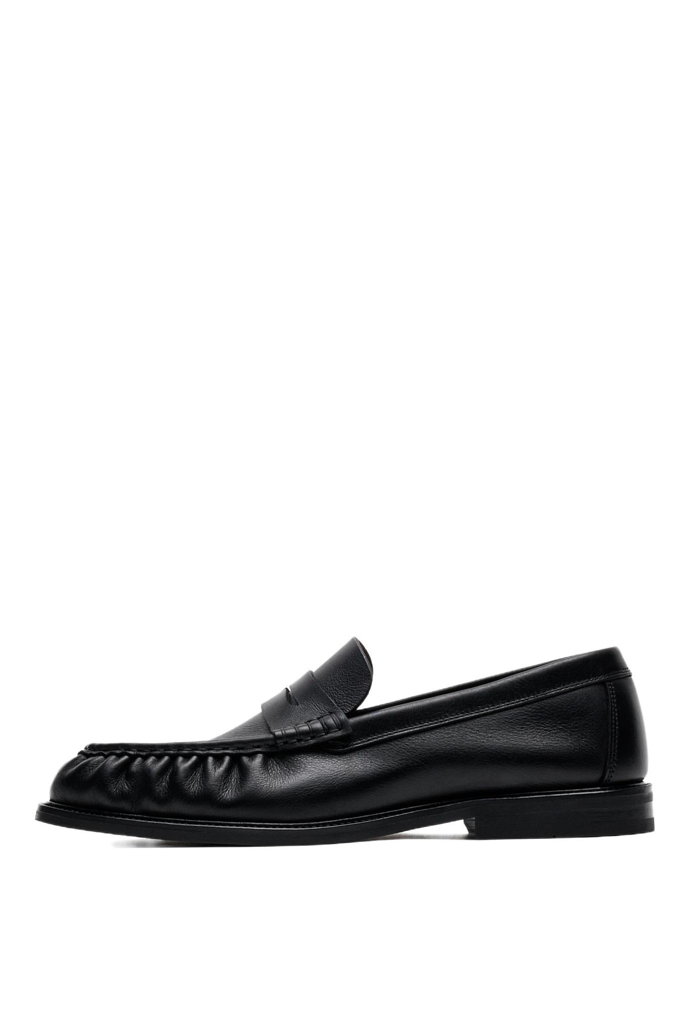 Shirred split suede leather loafer — BLACK
