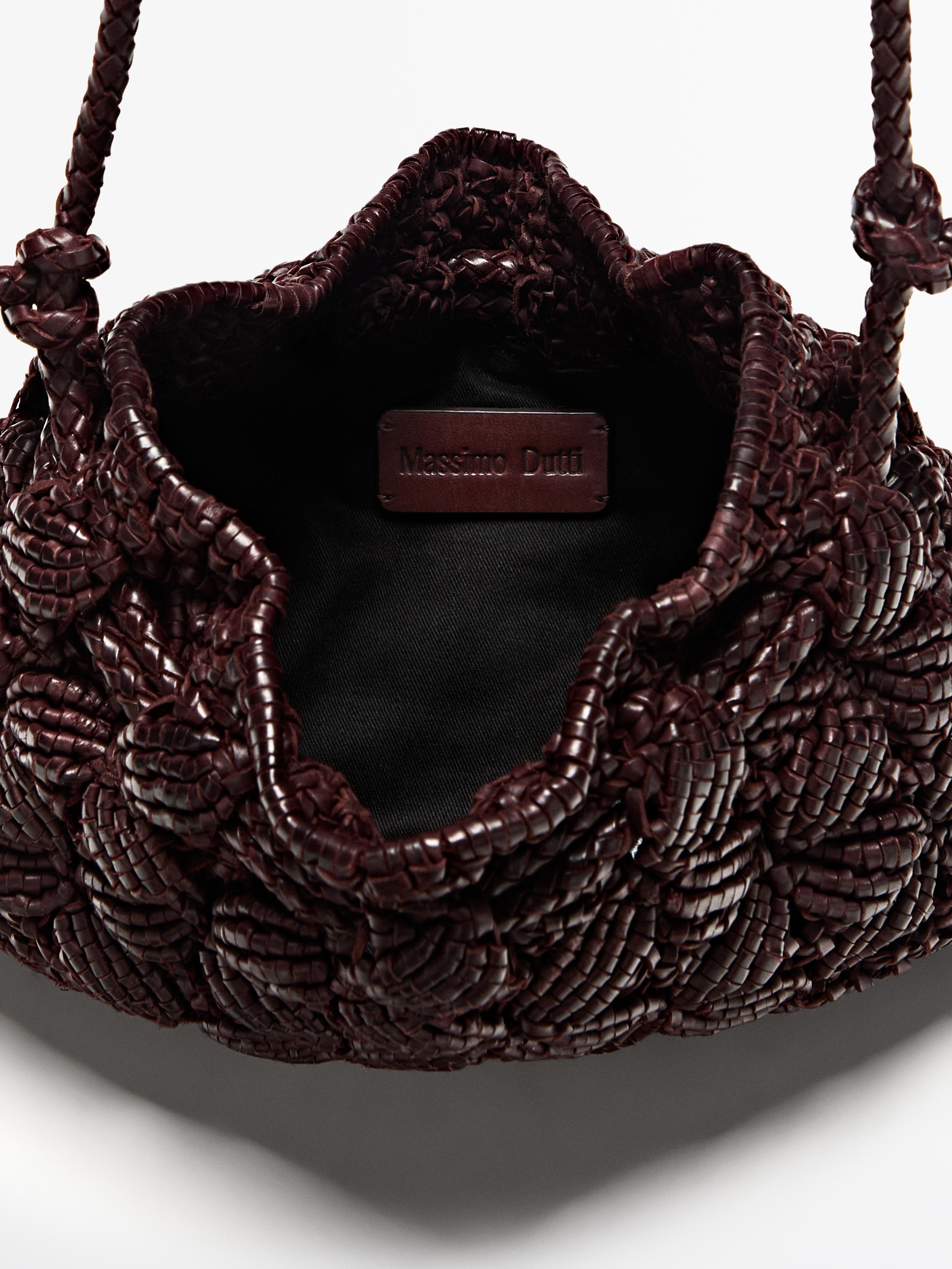 Nappa leather macramé pouch bag — BURGUNDY