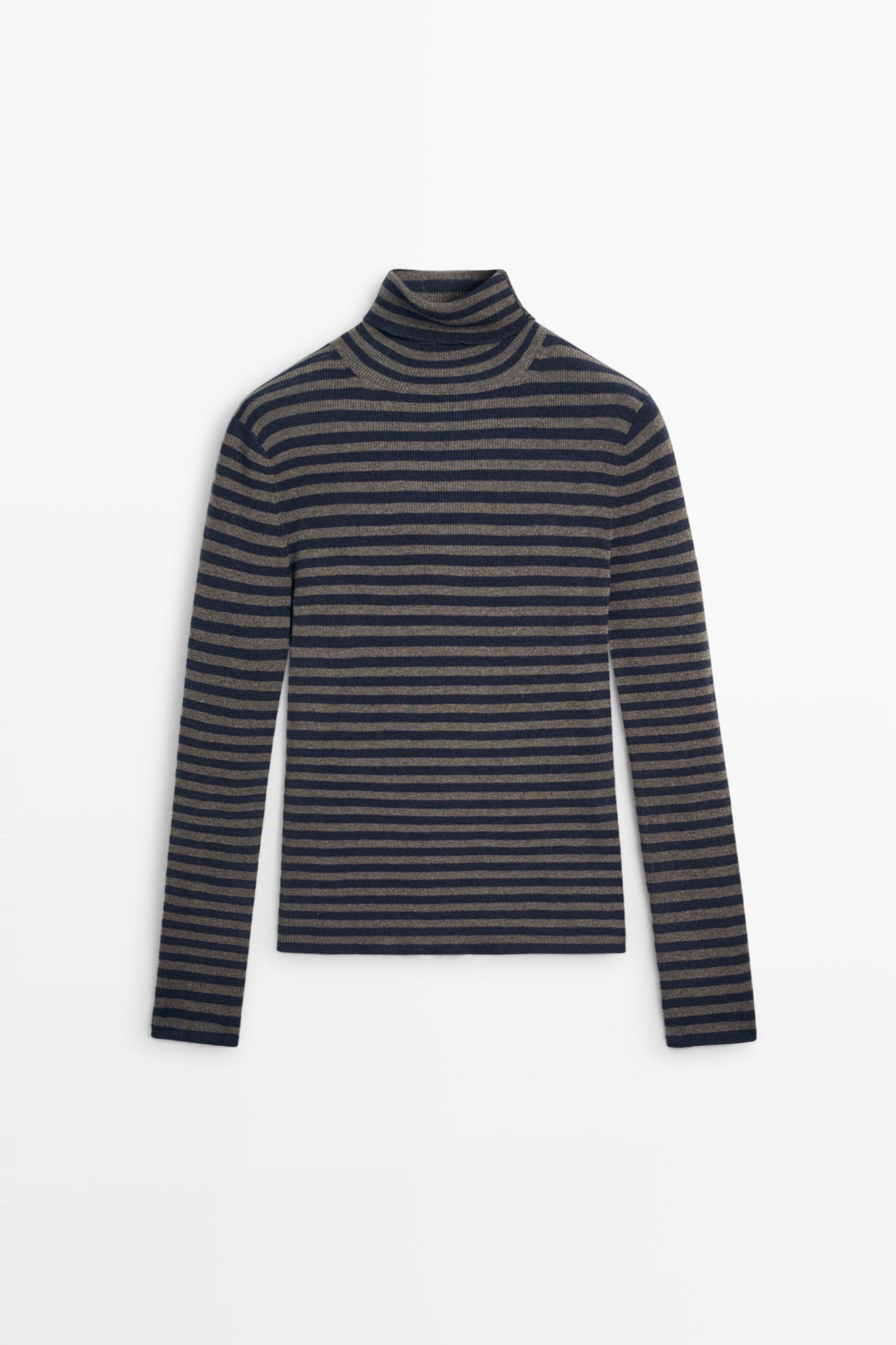 Striped turtleneck knit sweater