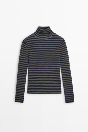 Striped turtleneck knit sweater — NAVY BLUE 2