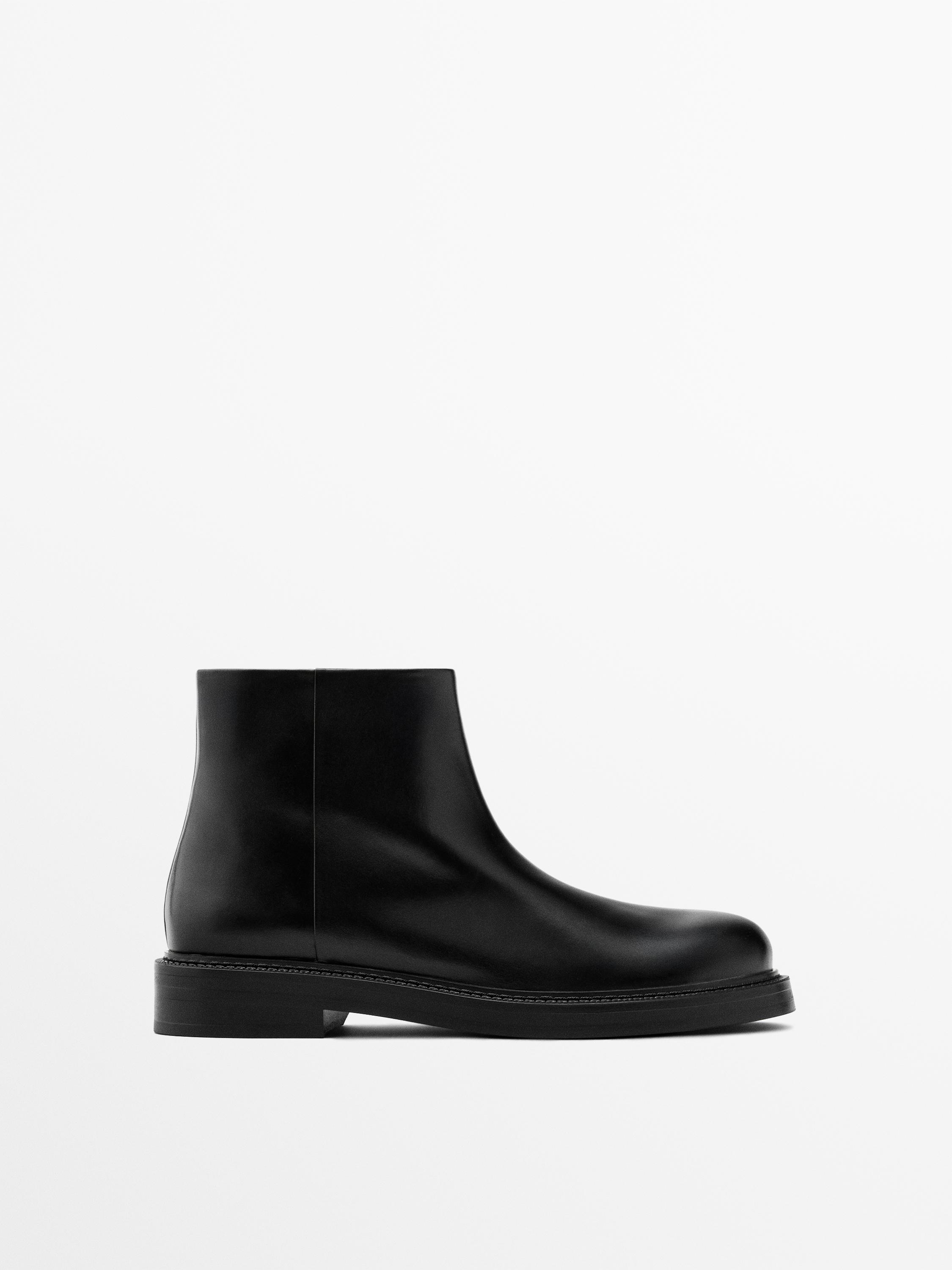Leather ankle boots with suede lining — BLACK