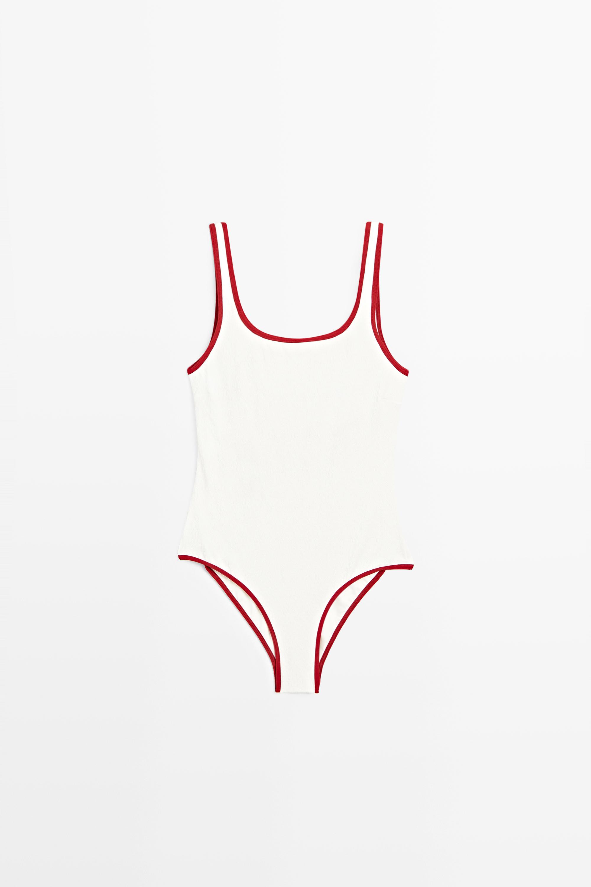 Contrast texture swimsuit — RED