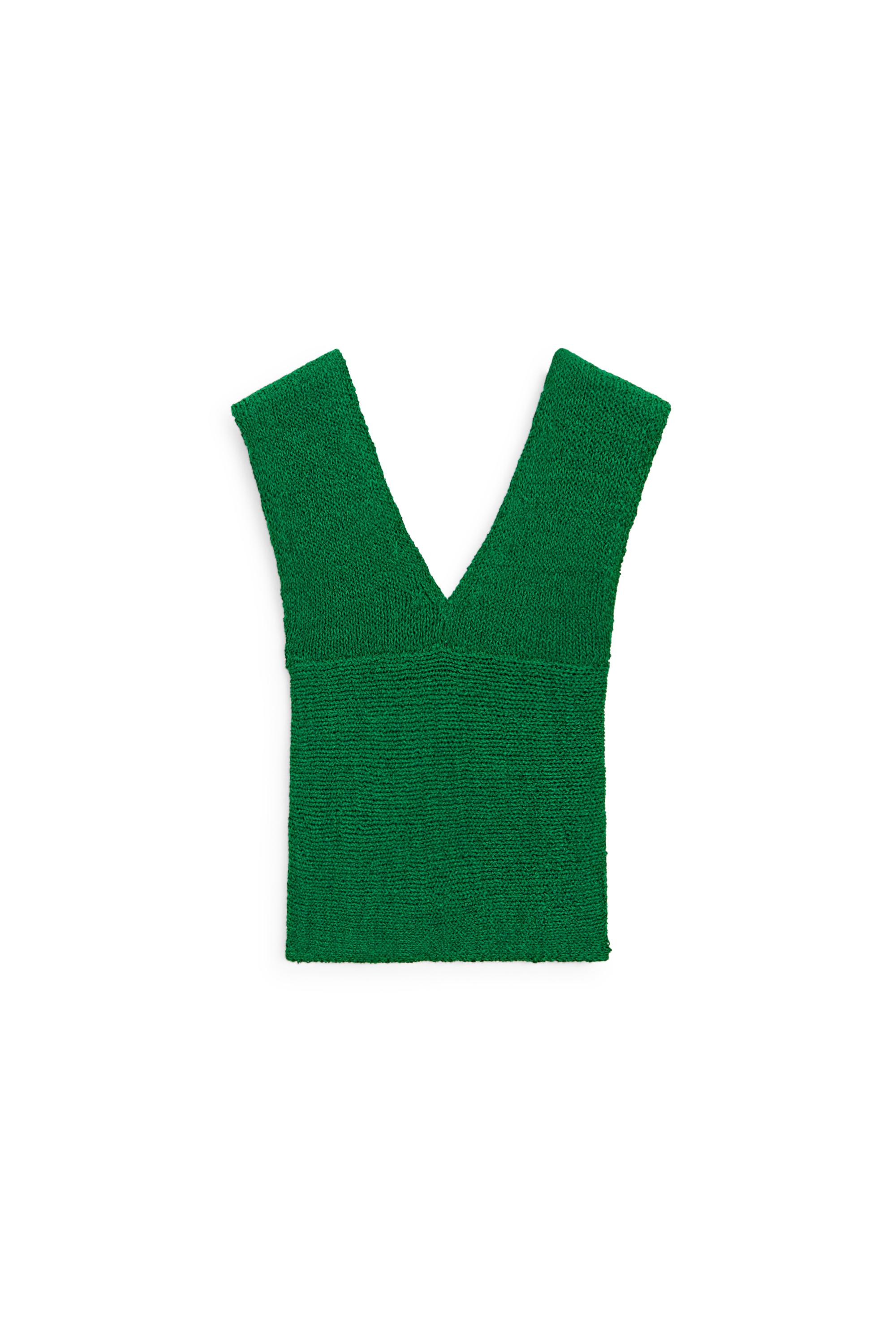 Cotton blend V-neck knit top — GREEN